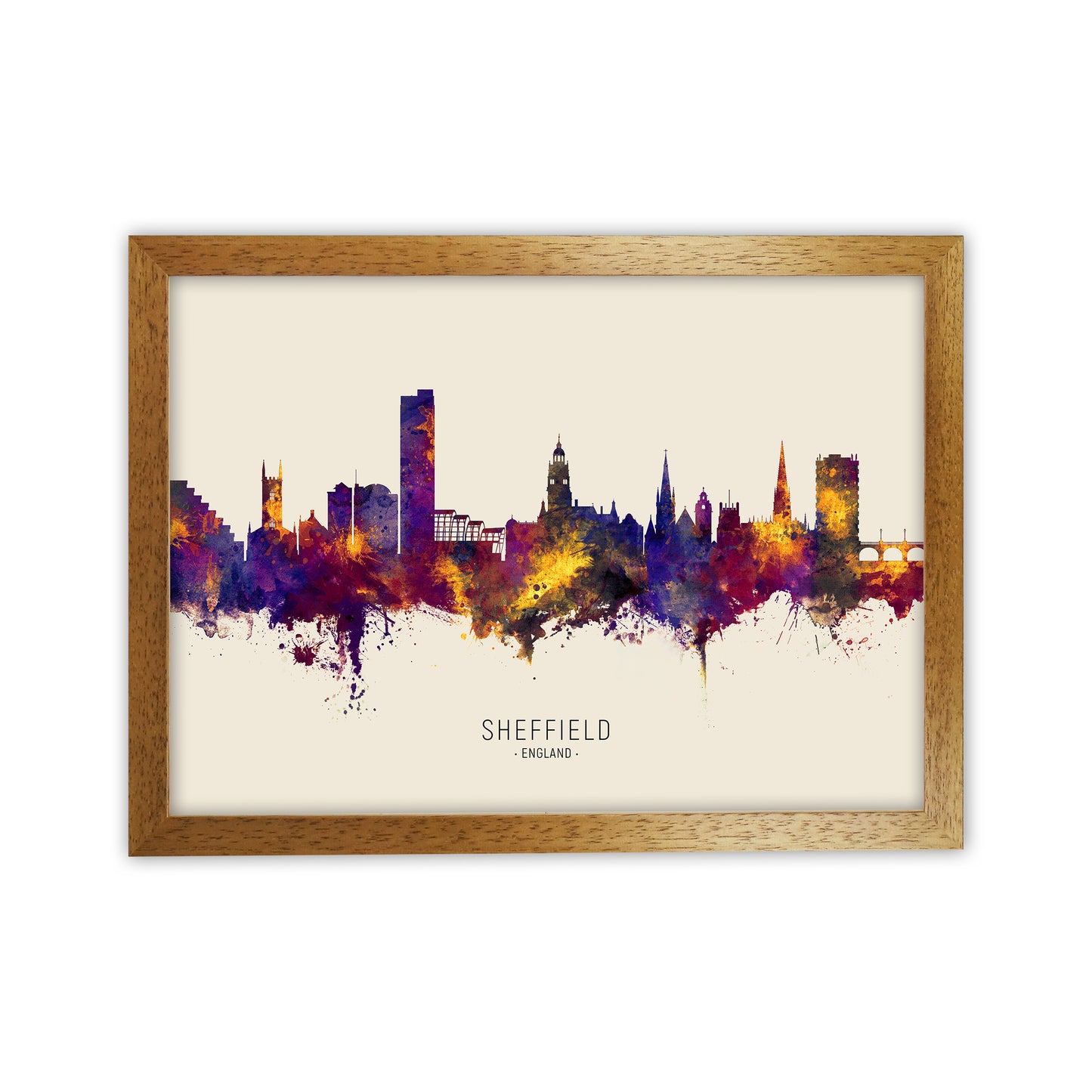 Sheffield England Skyline Autumn City Name Art Print by Michael Tompsett Oak Grain