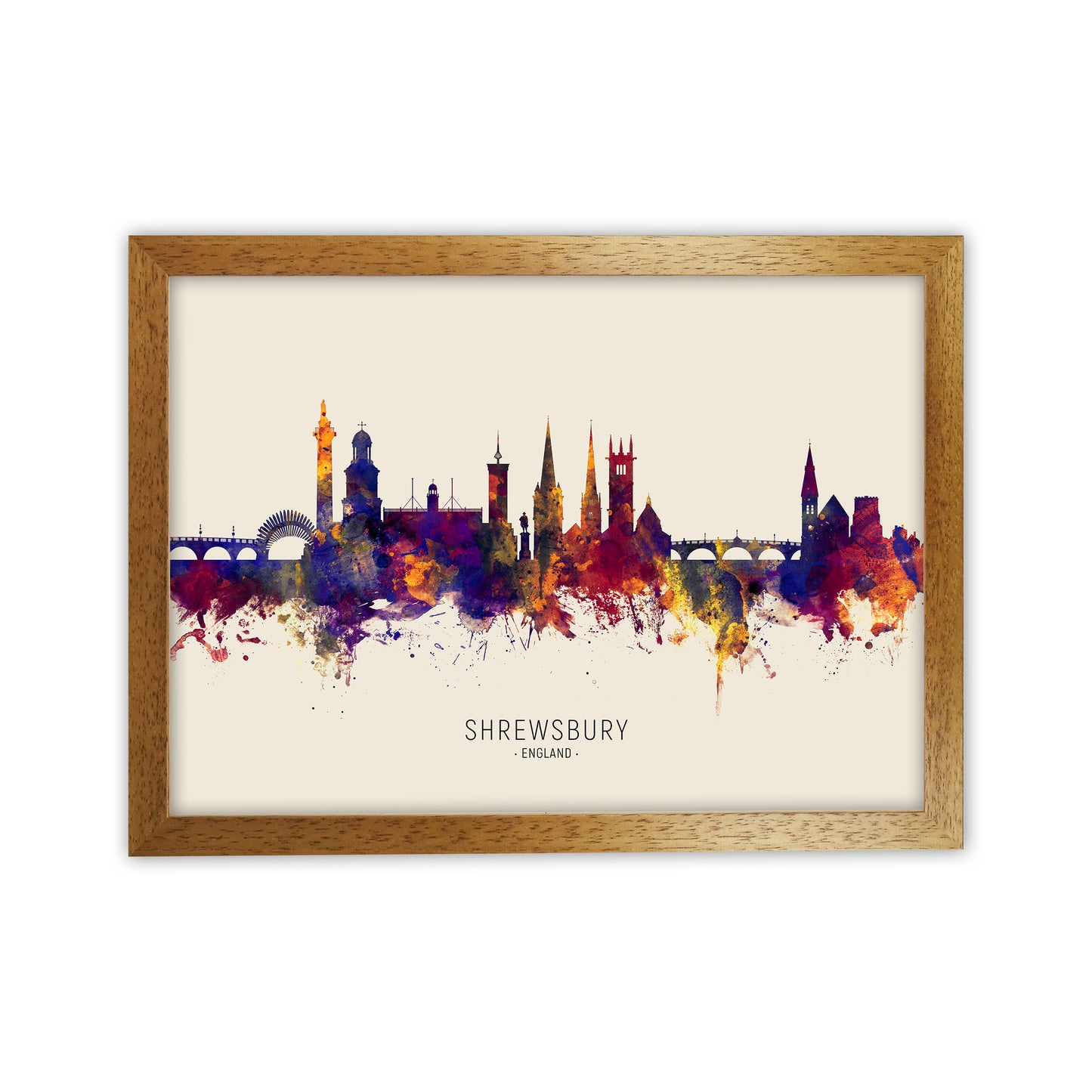 Shrewsbury England Skyline Autumn City Name Art Print by Michael Tompsett Oak Grain
