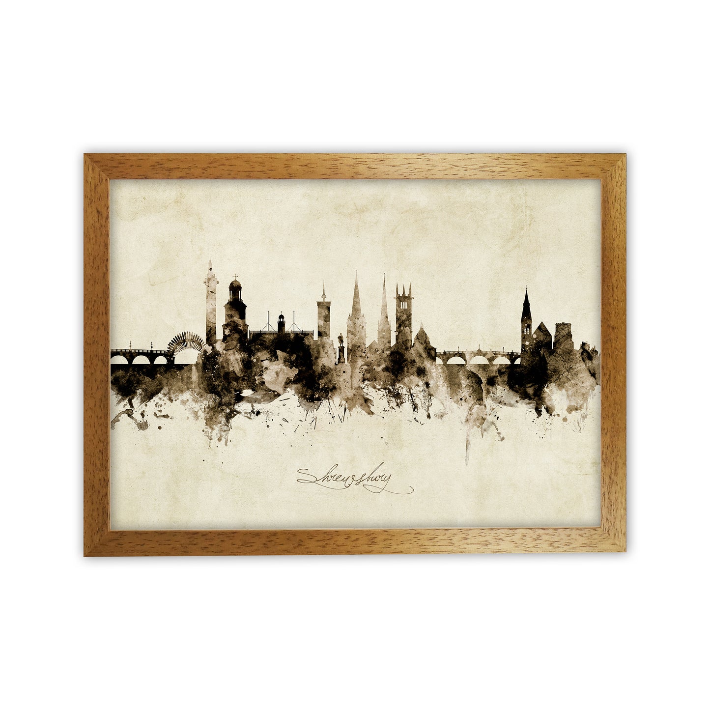 Shrewsbury England Skyline Vintage Art Print by Michael Tompsett Oak Grain