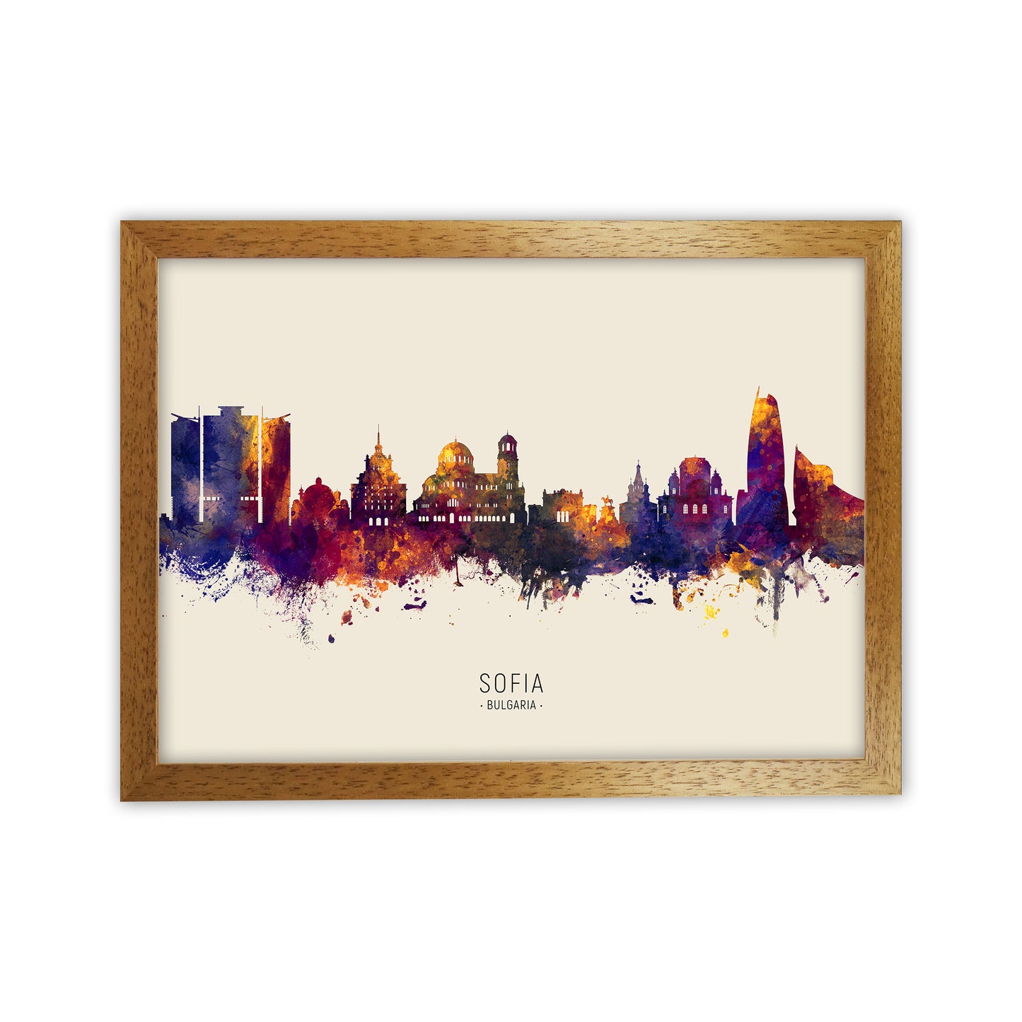 Sofia Bulgaria Skyline Autumn City Name Art Print by Michael Tompsett Oak Grain