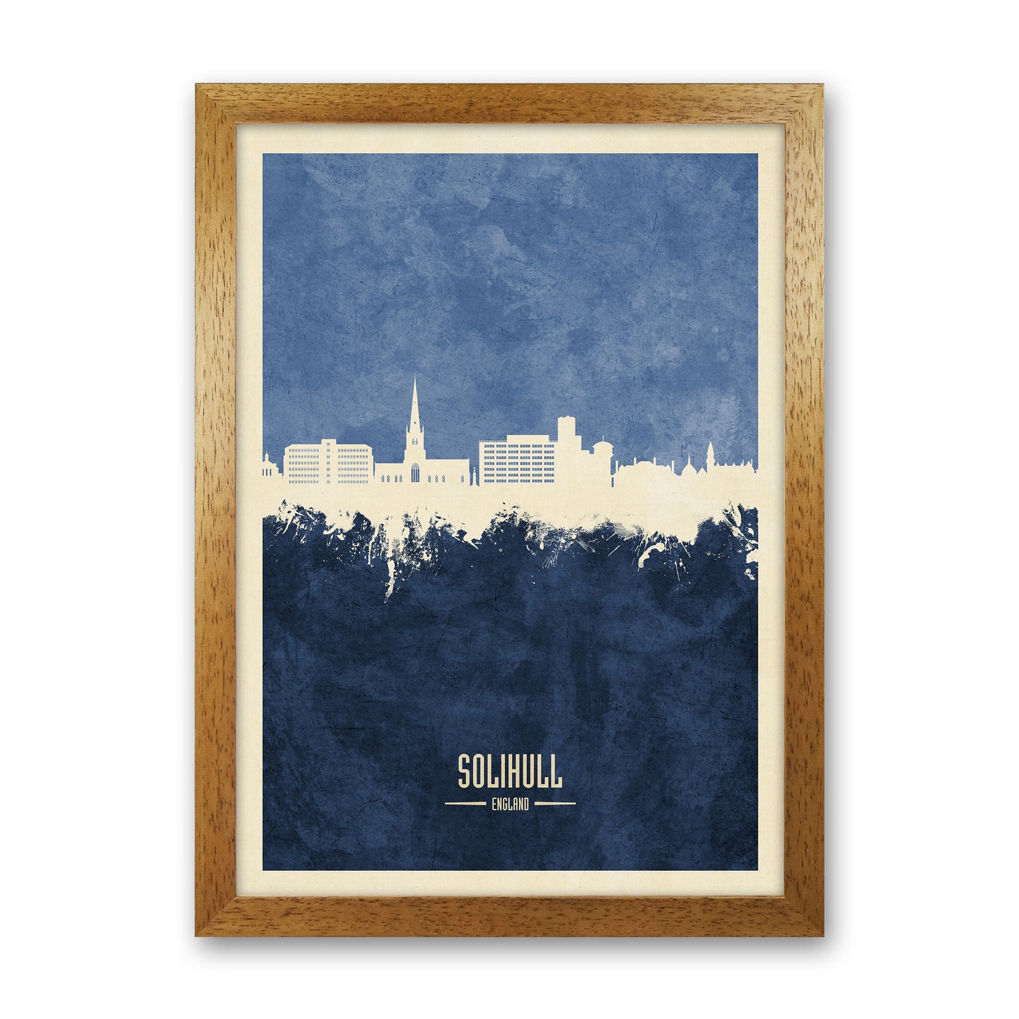 Solihull England Skyline Portrait Navy Art Print by Michael Tompsett Oak Grain