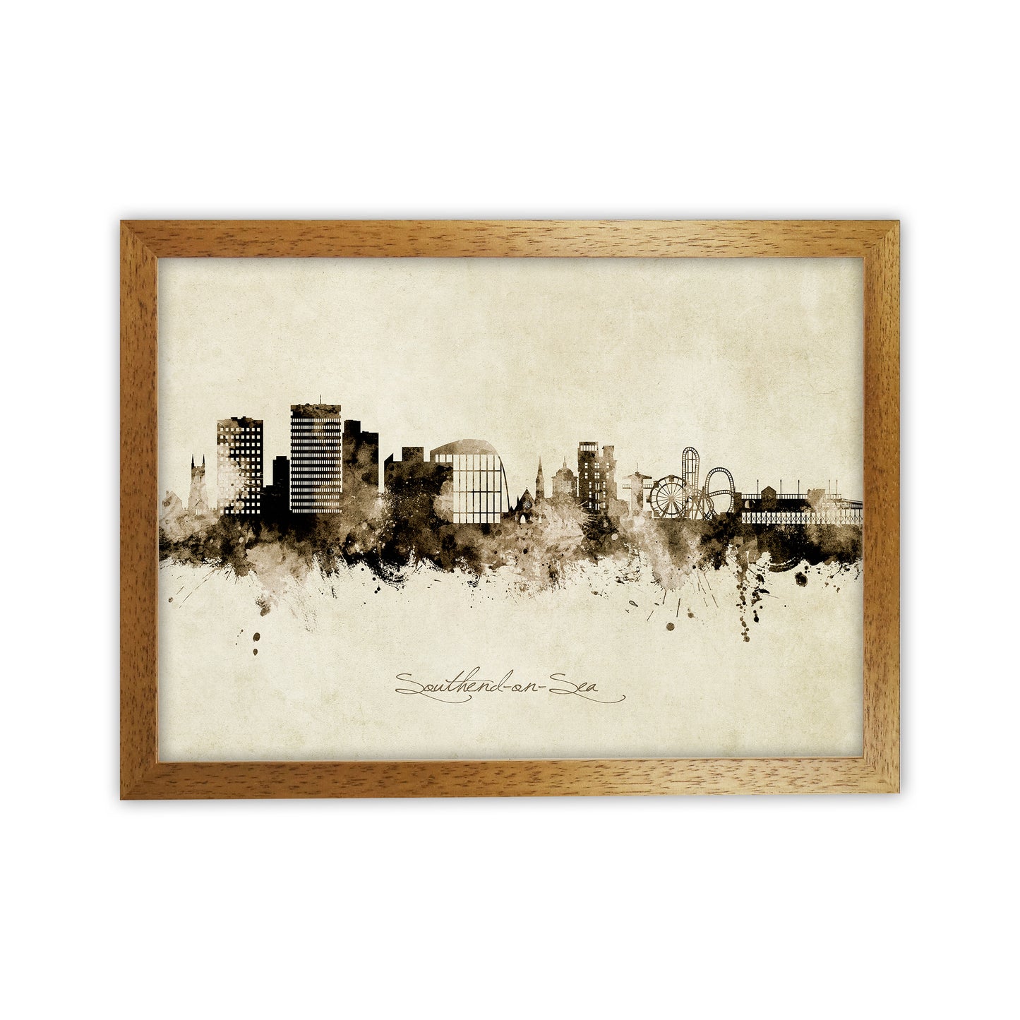 Southend-On-Sea England Skyline Vintage Art Print by Michael Tompsett Oak Grain