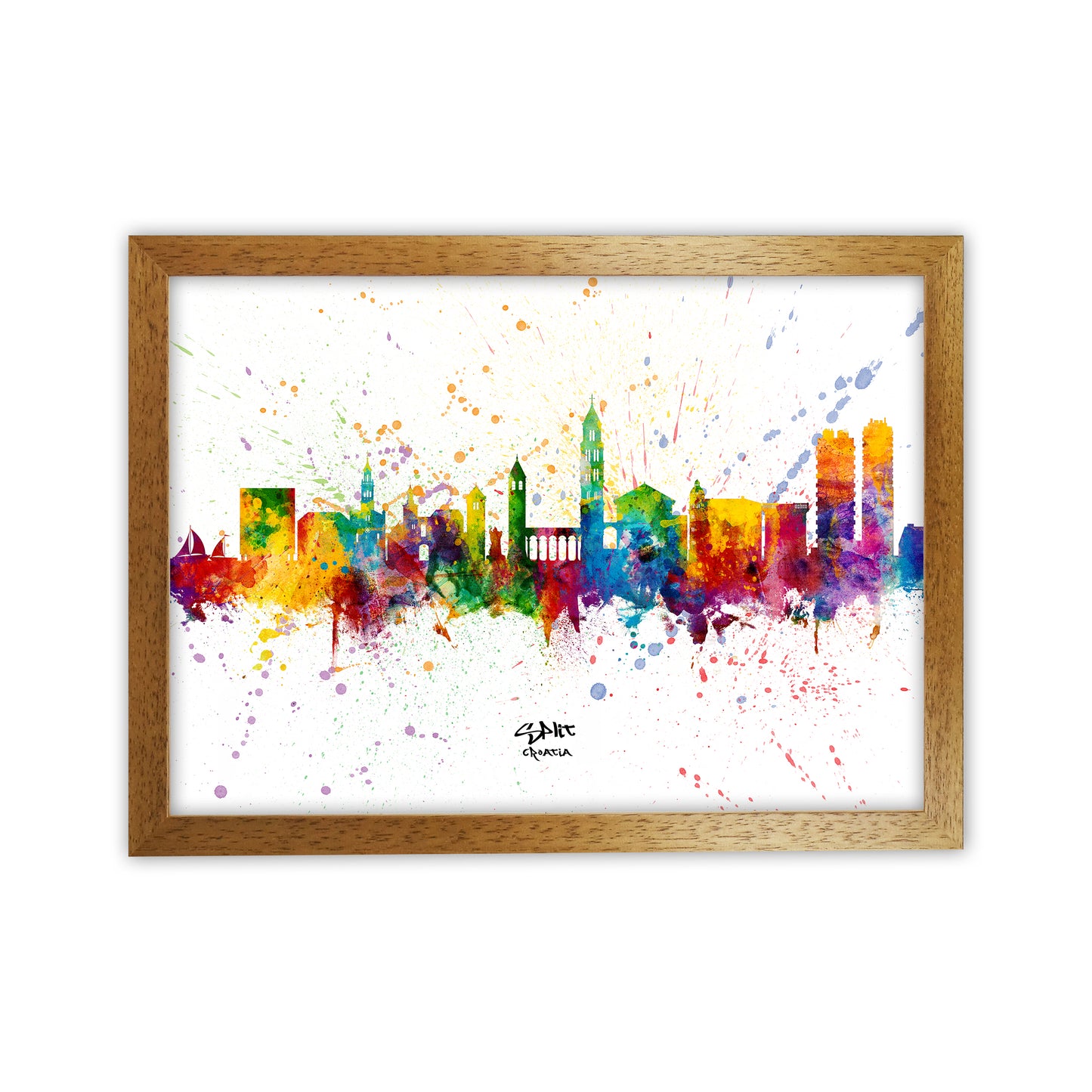 Split Croatia Skyline Splash Art Print by Michael Tompsett Oak Grain