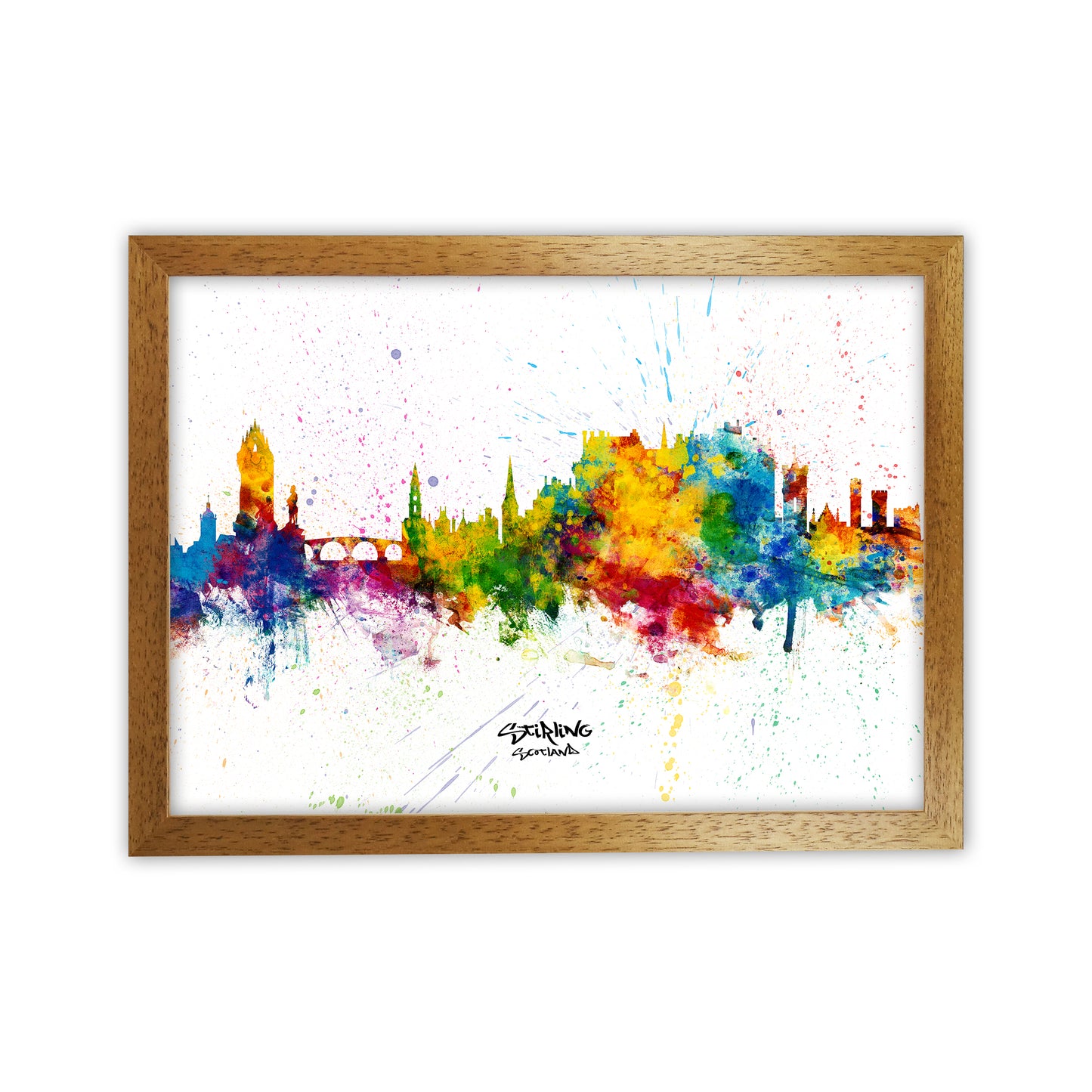 Stirling Scotland Skyline Splash Art Print by Michael Tompsett Oak Grain