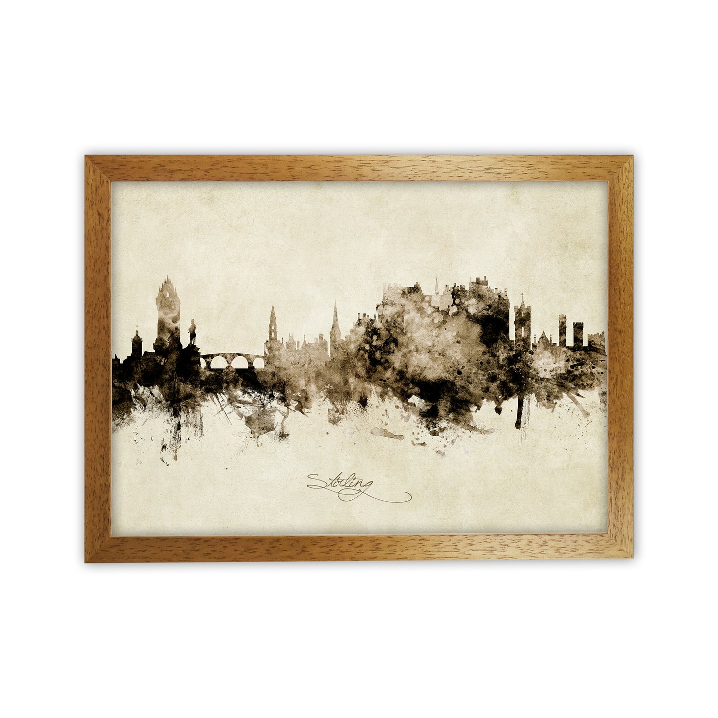 Stirling Scotland Skyline Vintage Art Print by Michael Tompsett Oak Grain
