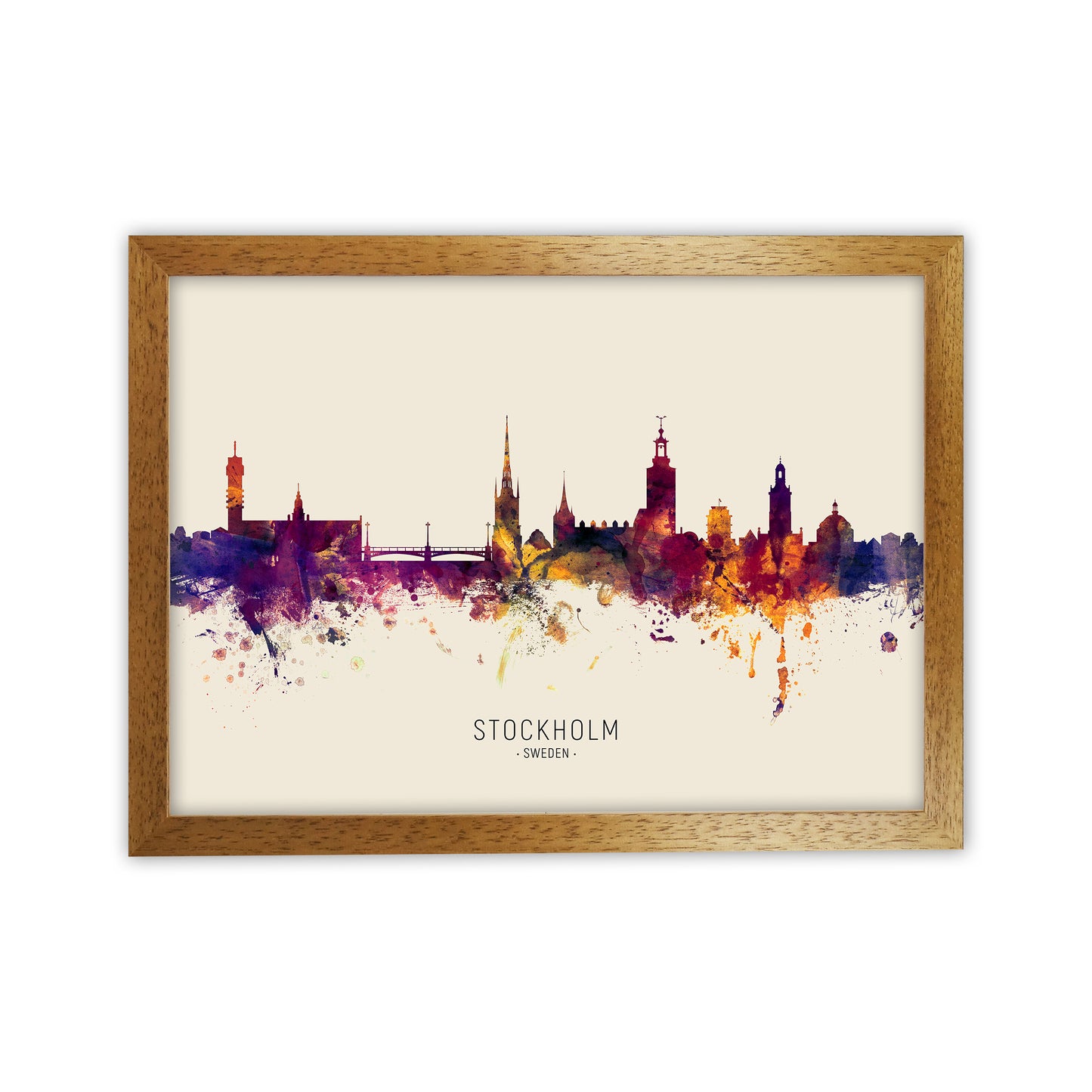 Stockholm Sweden Skyline Autumn City Name Art Print by Michael Tompsett Oak Grain