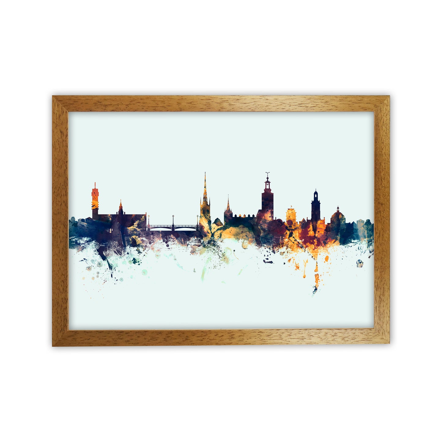 Stockholm Sweden Skyline Blue Orange Art Print by Michael Tompsett Oak Grain