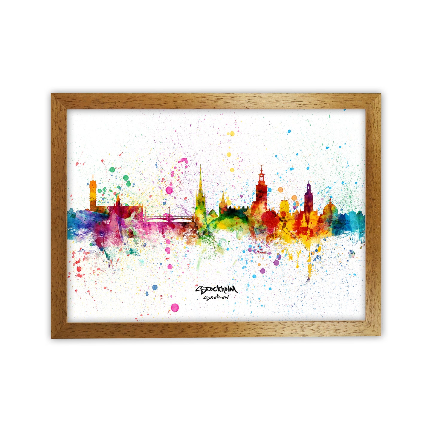 Stockholm Sweden Skyline Splash Art Print by Michael Tompsett Oak Grain