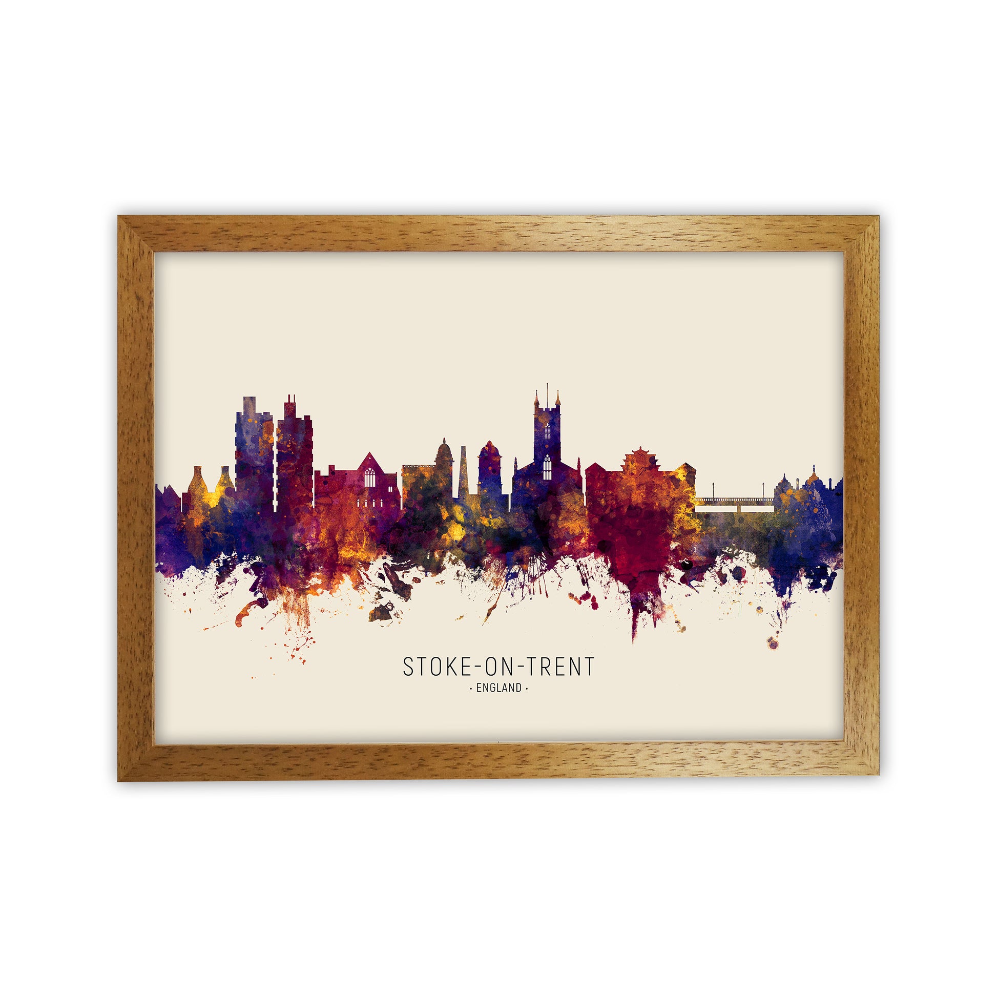 Stoke-On-Trent England Skyline Autumn City Name Art Print by Michael Tompsett Oak Grain