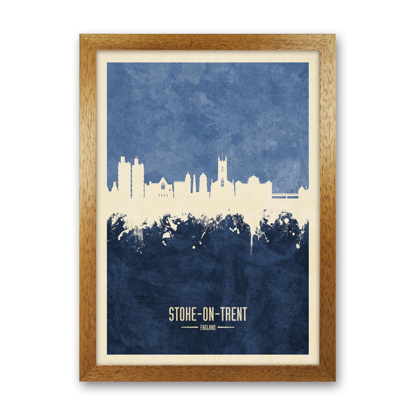 Stoke-On-Trent England Skyline Portrait Navy Art Print by Michael Tompsett Oak Grain