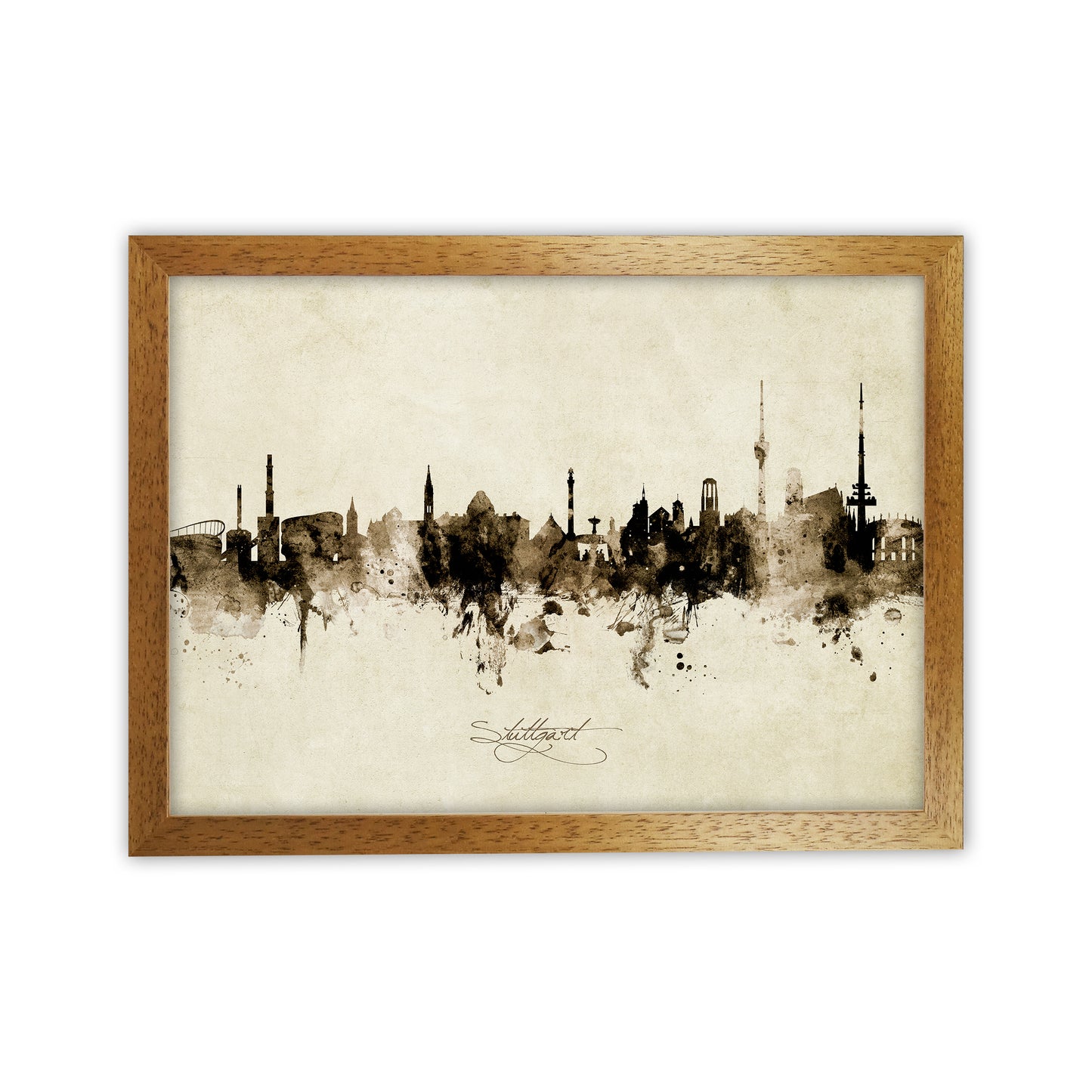 Stuttgart Deutschland Skyline Vintage Art Print by Michael Tompsett Oak Grain