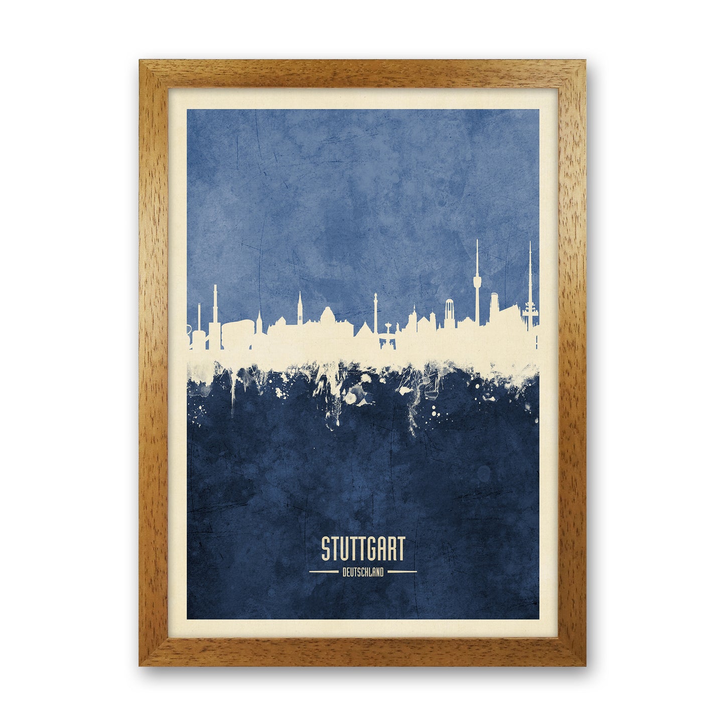 Stuttgart Germany Skyline Portrait Navy Art Print by Michael Tompsett Oak Grain