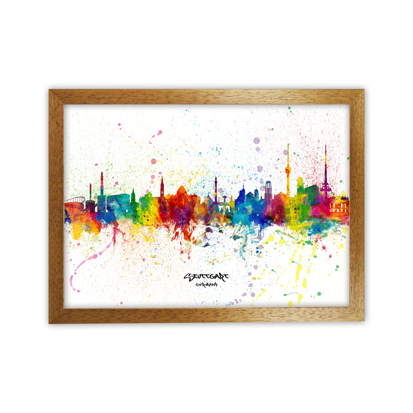 Stuttgart Germany Skyline Splash Art Print by Michael Tompsett Oak Grain