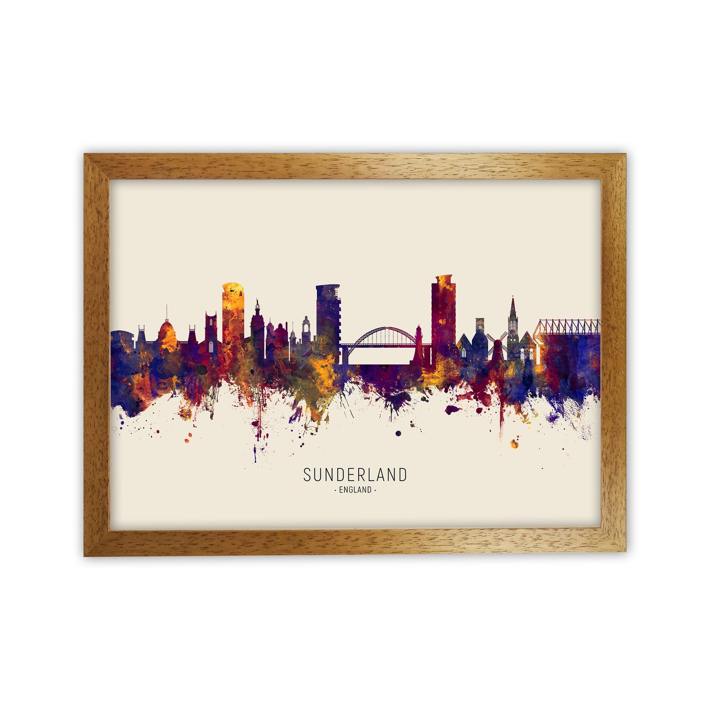 Sunderland England Skyline Autumn City Name Art Print by Michael Tompsett Oak Grain