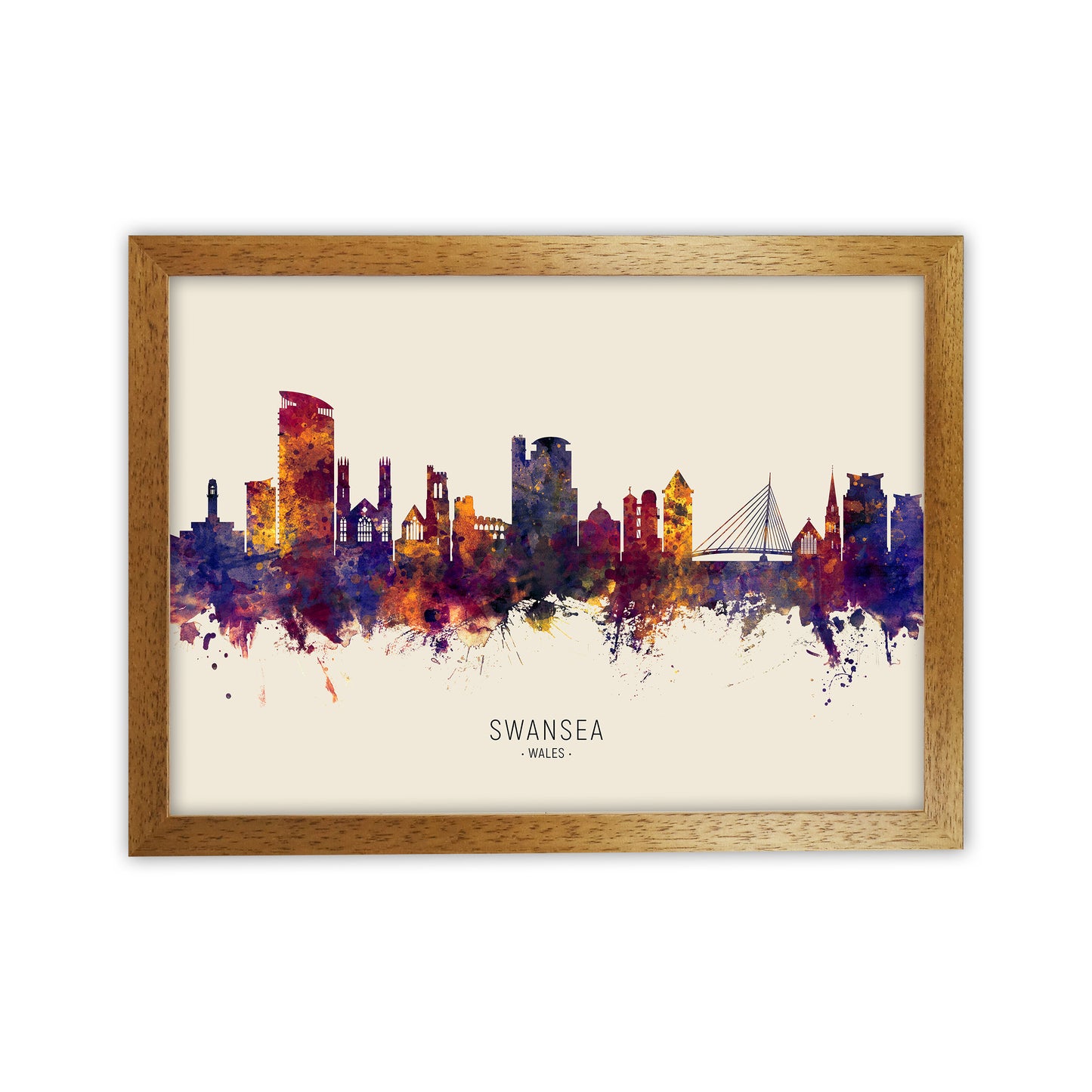 Swansea Wales Skyline Autumn City Name Art Print by Michael Tompsett Oak Grain