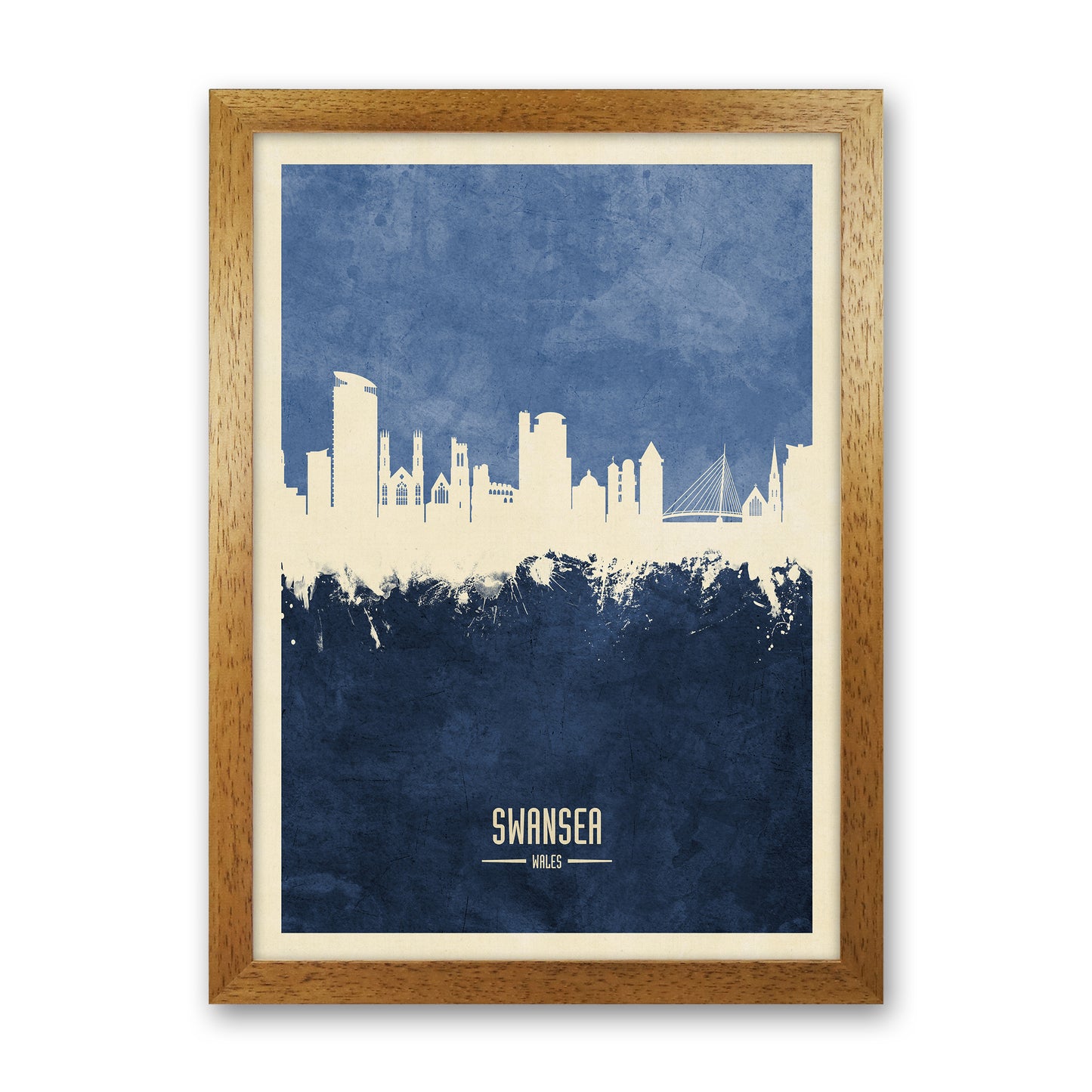 Swansea Wales Skyline Portrait Navy Art Print by Michael Tompsett Oak Grain
