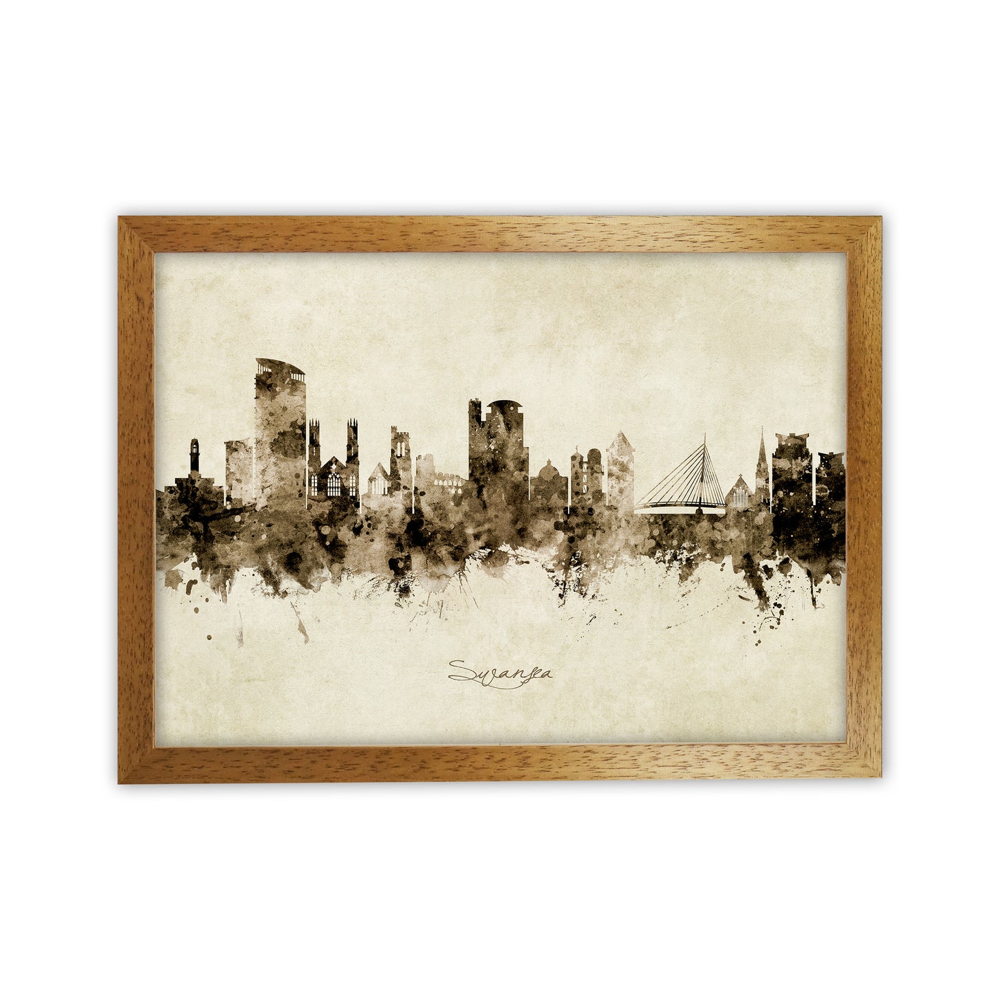 Swansea Wales Skyline Vintage Art Print by Michael Tompsett Oak Grain