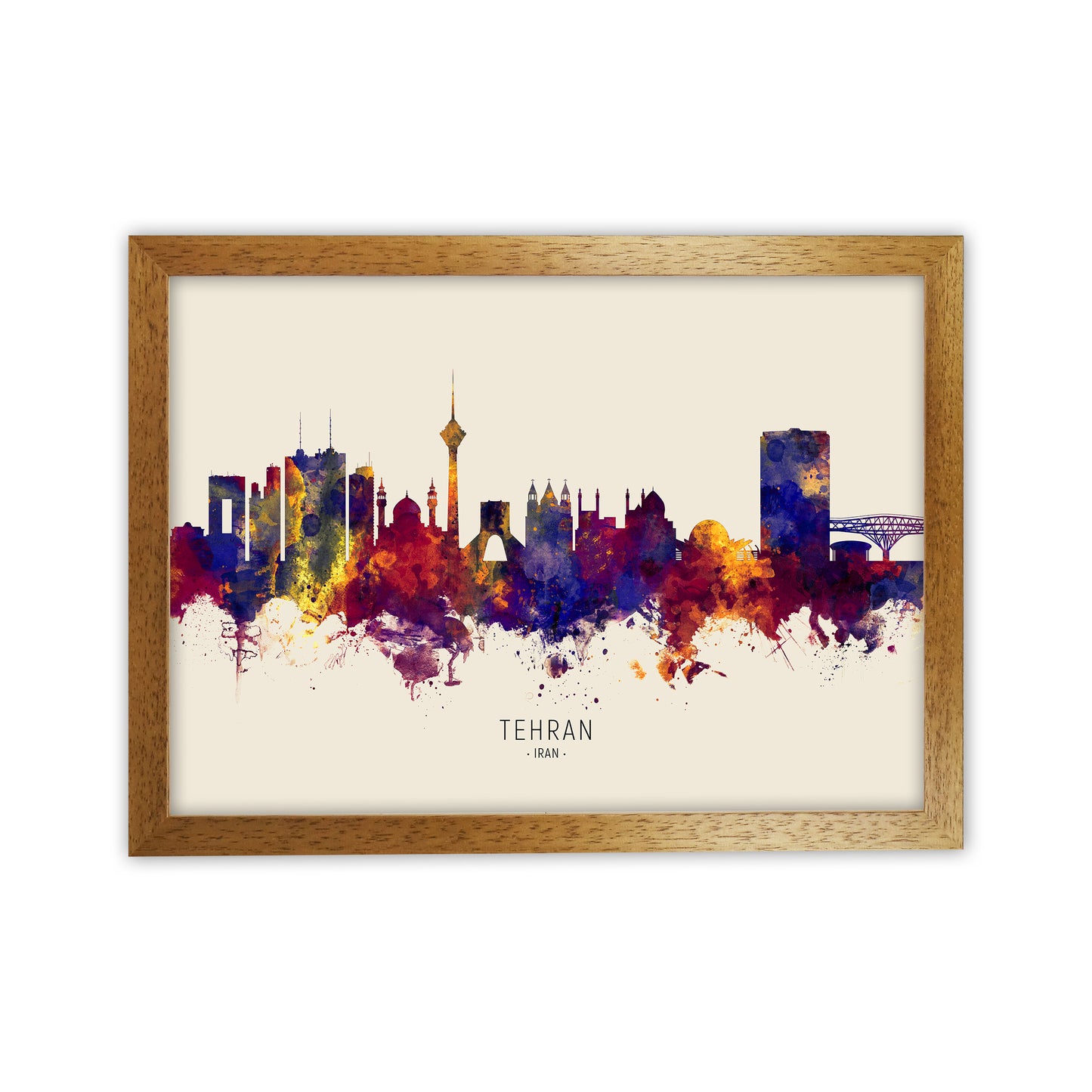 Tehran Iran Skyline Autumn City Name Art Print by Michael Tompsett Oak Grain