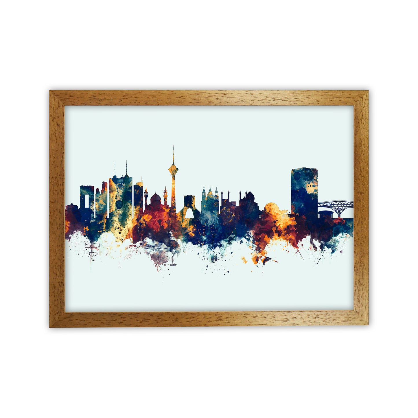 Tehran Iran Skyline Blue Orange Art Print by Michael Tompsett Oak Grain