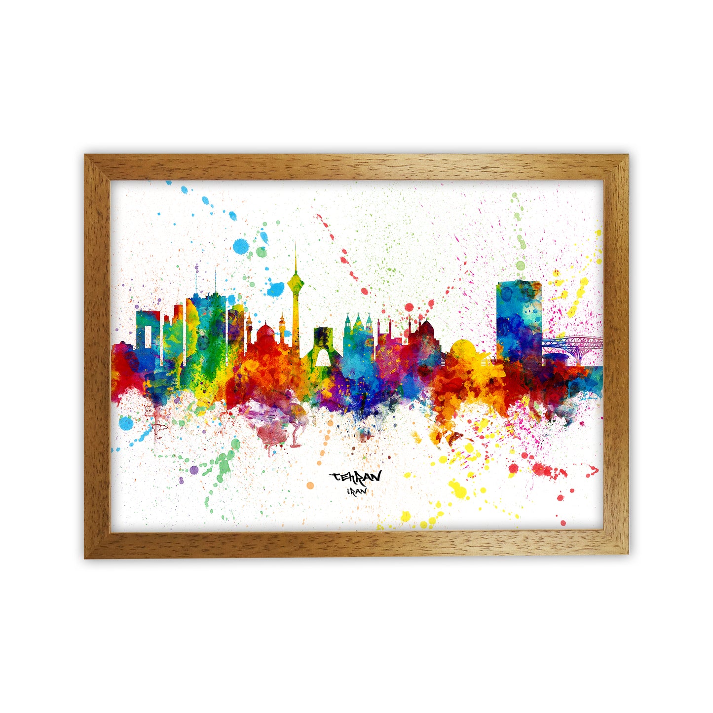 Tehran Iran Skyline Splash Art Print by Michael Tompsett Oak Grain