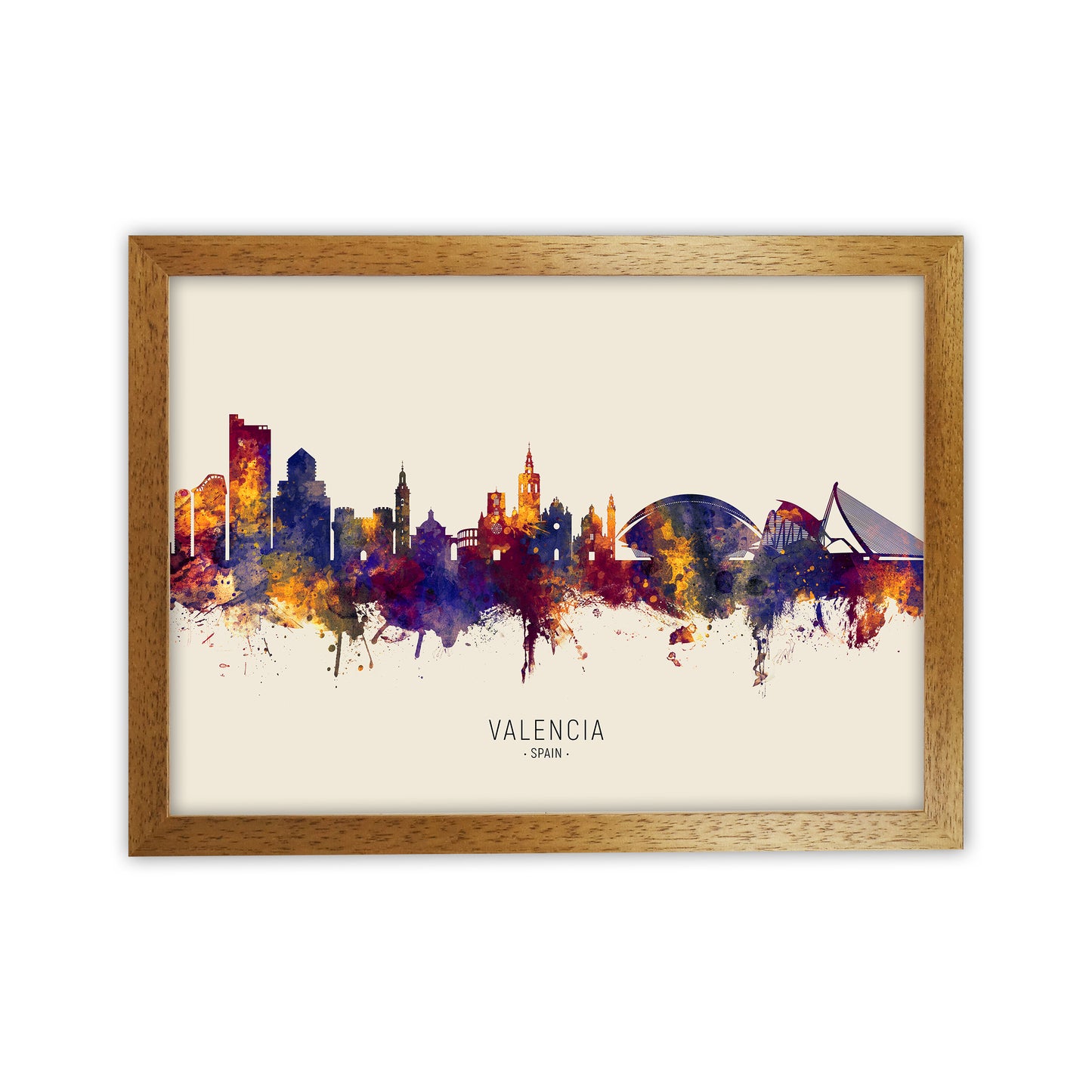 Valencia Spain Skyline Autumn City Name Art Print by Michael Tompsett Oak Grain