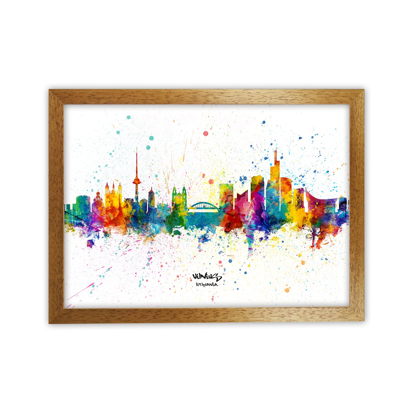 Vilnius Lithuania Skyline Splash Art Print by Michael Tompsett Oak Grain