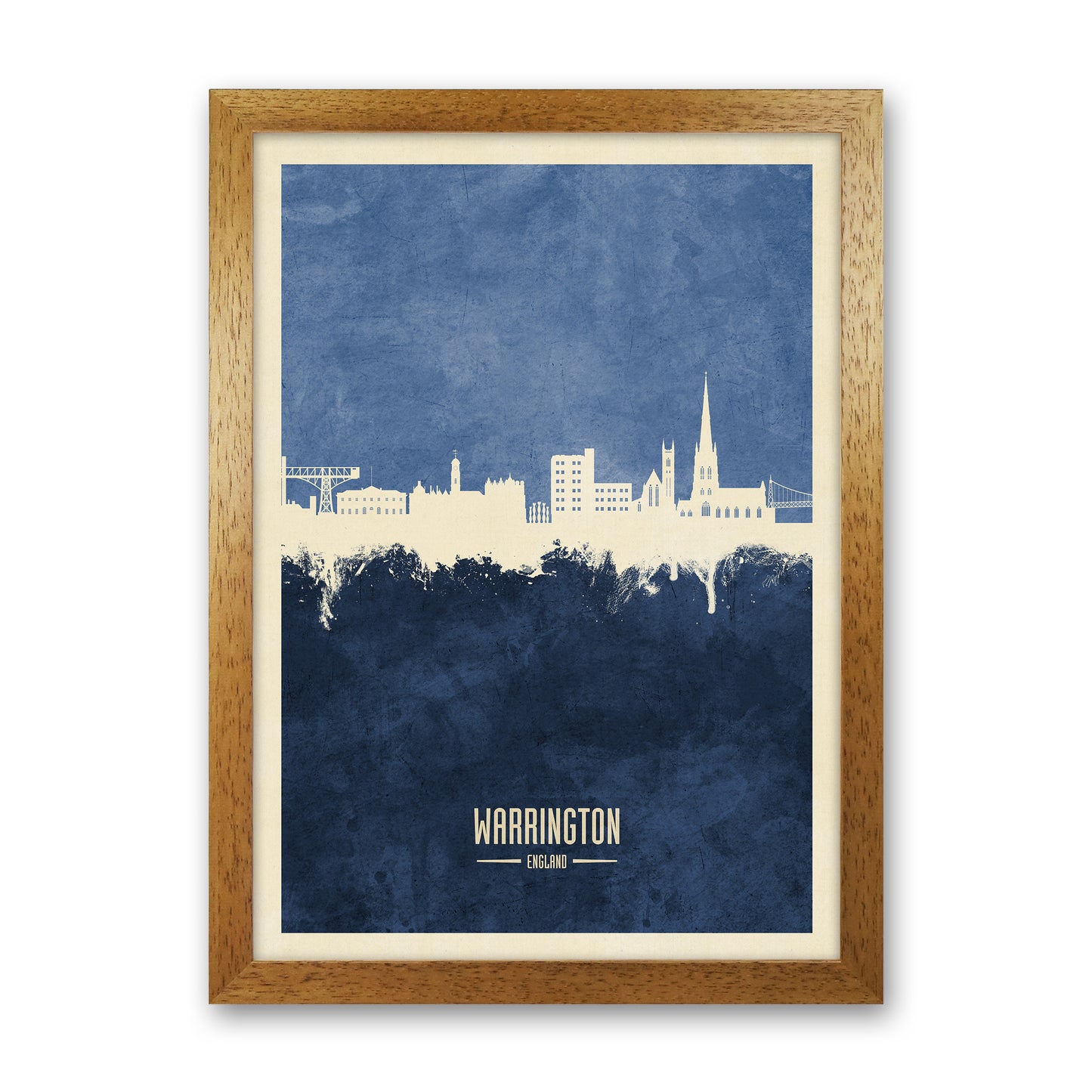 Warrington England Skyline Portrait Navy Art Print by Michael Tompsett Oak Grain