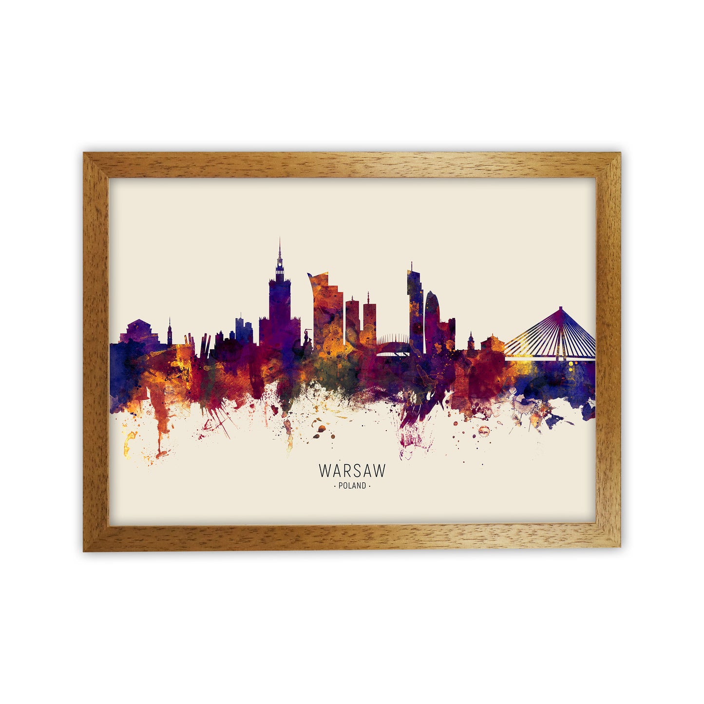 Warsaw Poland Skyline Autumn City Name Art Print by Michael Tompsett Oak Grain