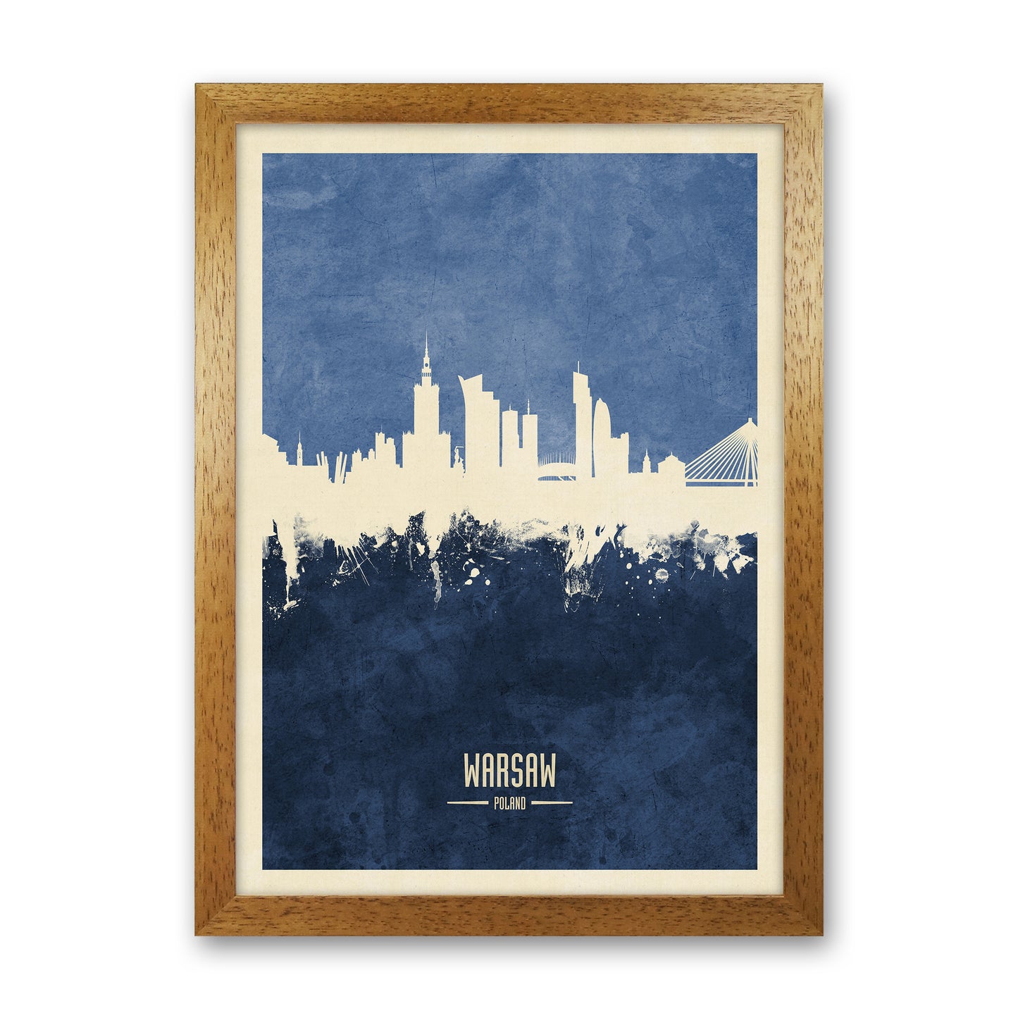 Warsaw Poland Skyline Portrait Navy Art Print by Michael Tompsett Oak Grain