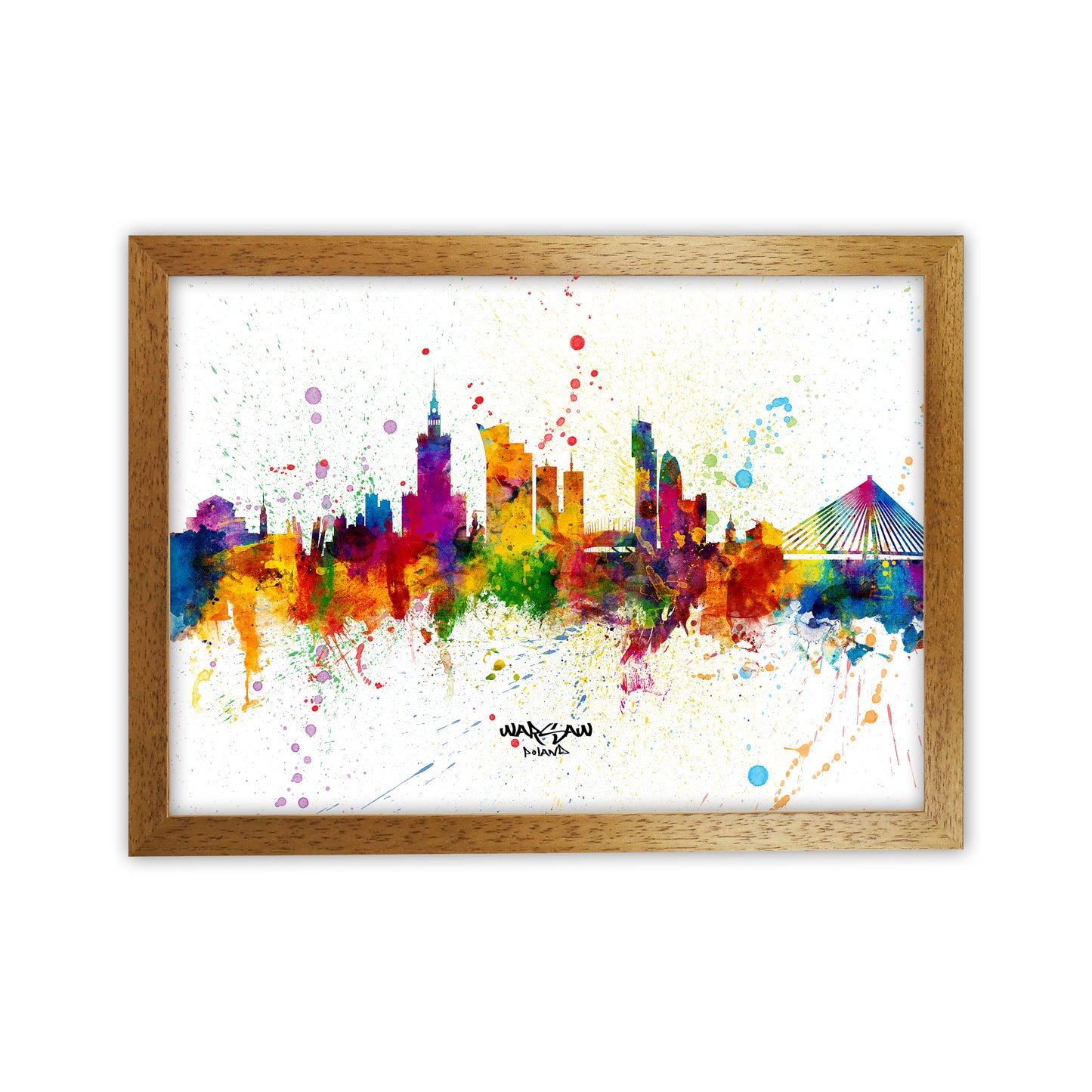 Warsaw Poland Skyline Splash Art Print by Michael Tompsett Oak Grain