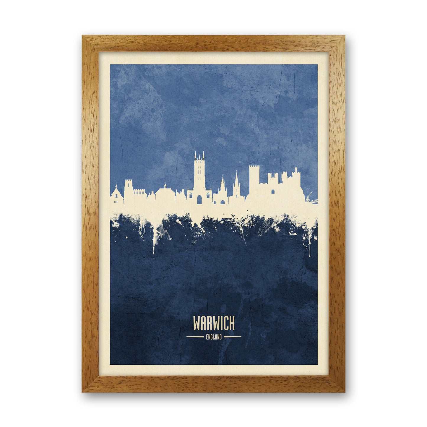 Warwick England Skyline Portrait Navy Art Print by Michael Tompsett Oak Grain
