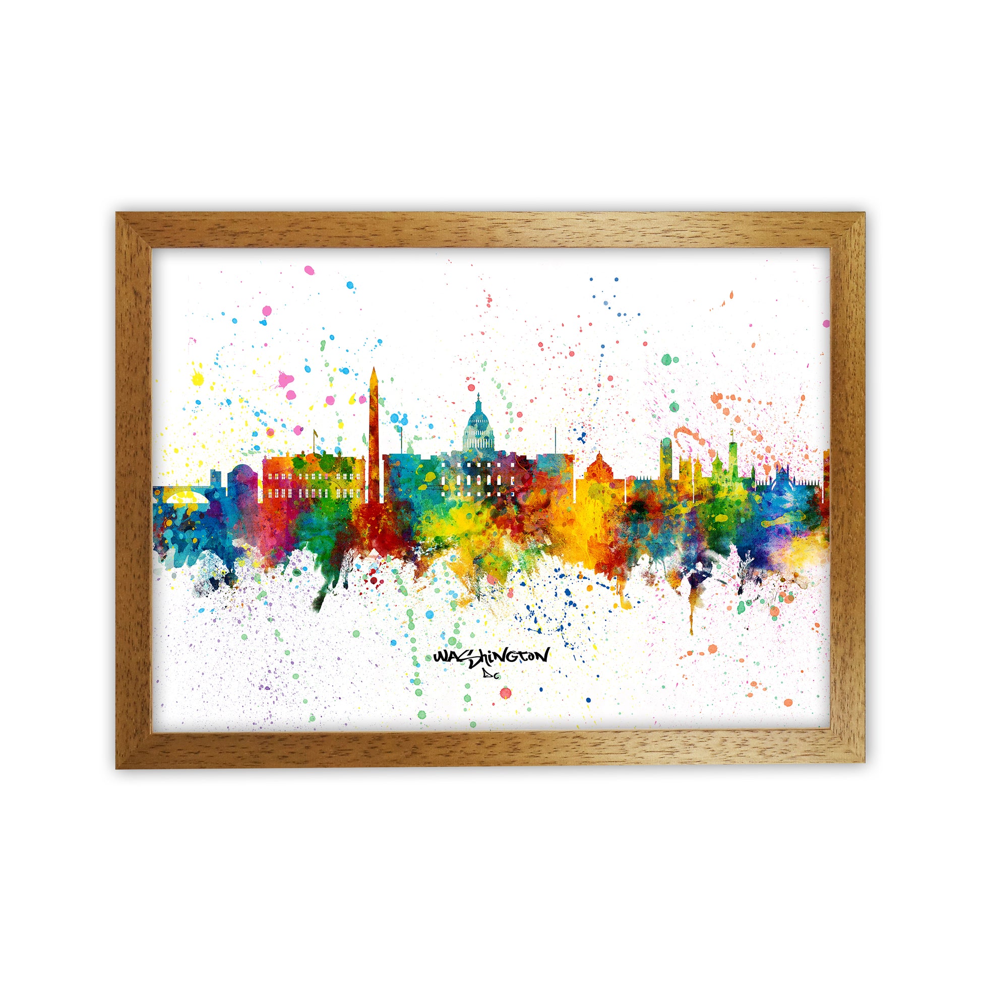Washington Dc Skyline Splash Art Print by Michael Tompsett Oak Grain