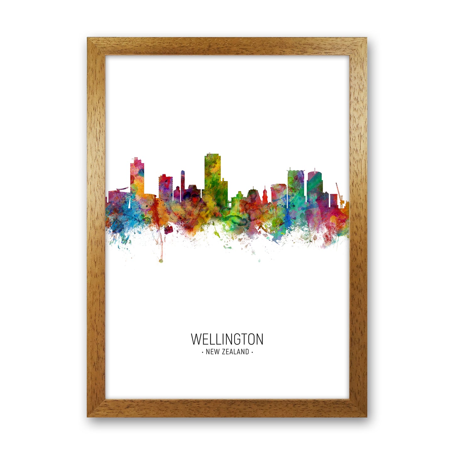 Wellington New Zealand Skyline Portrait Art Print by Michael Tompsett Oak Grain