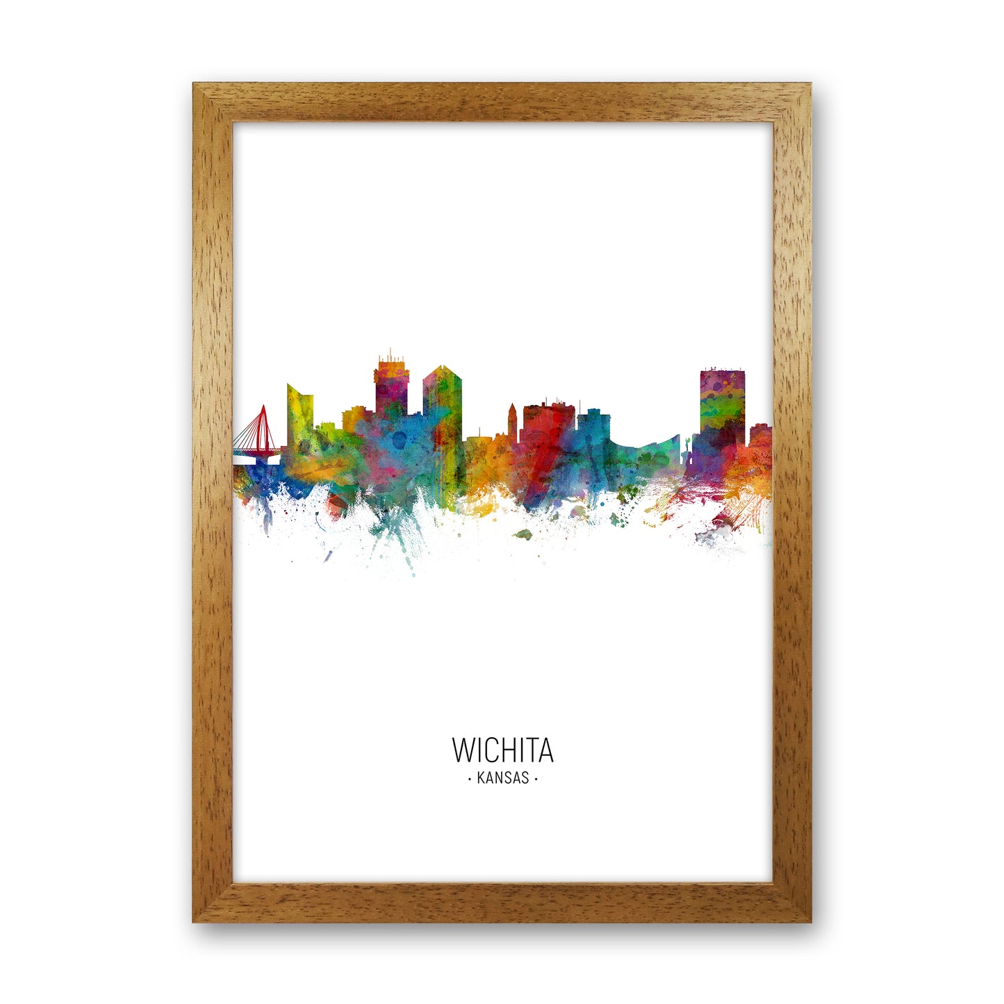 Wichita Kansas Skyline Portrait Art Print by Michael Tompsett Oak Grain