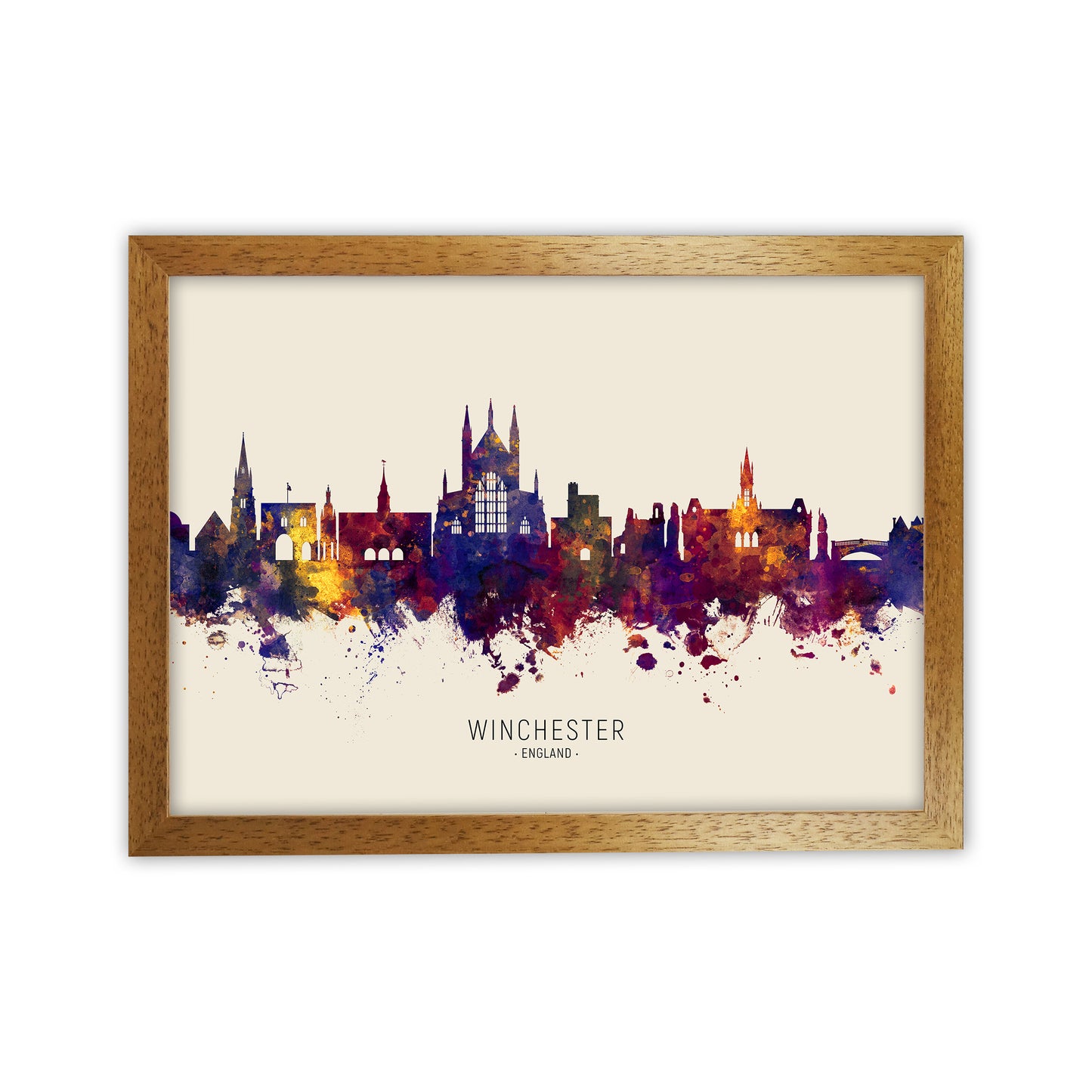 Winchester England Skyline Autumn City Name Art Print by Michael Tompsett Oak Grain