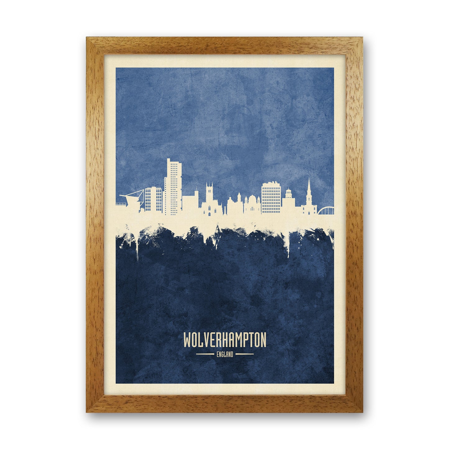 Wolverhampton England Skyline Portrait Navy Art Print by Michael Tompsett Oak Grain