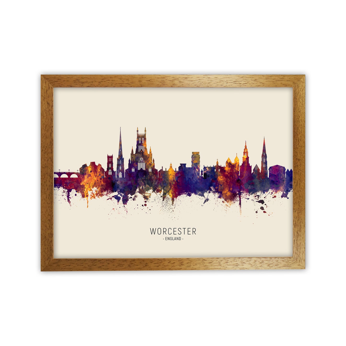 Worcester England Skyline Autumn City Name Art Print by Michael Tompsett Oak Grain