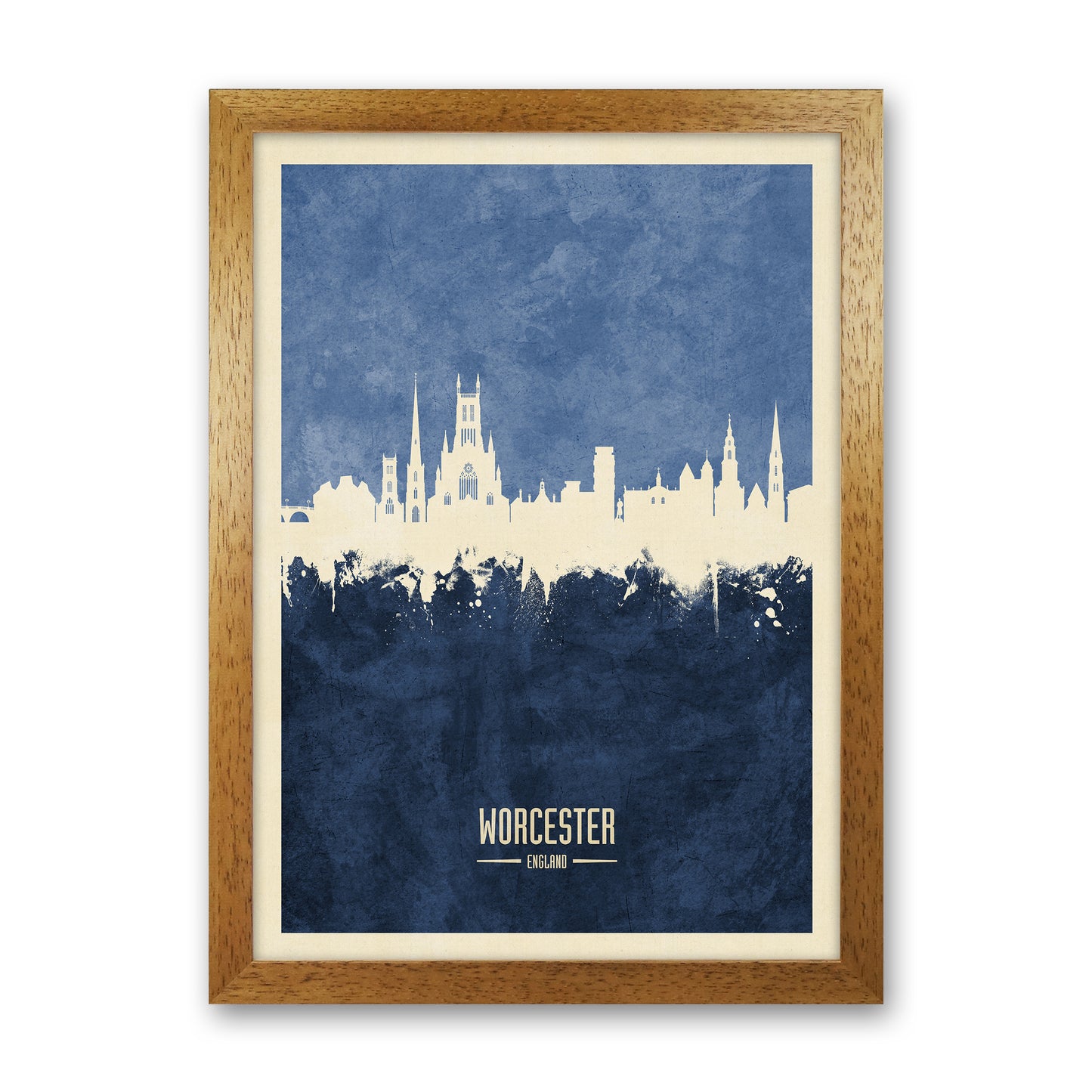 Worcester England Skyline Portrait Navy Art Print by Michael Tompsett Oak Grain