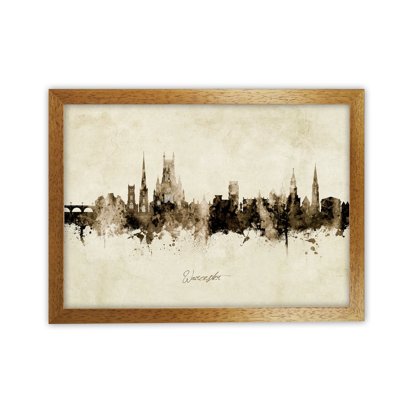 Worcester England Skyline Vintage Art Print by Michael Tompsett Oak Grain