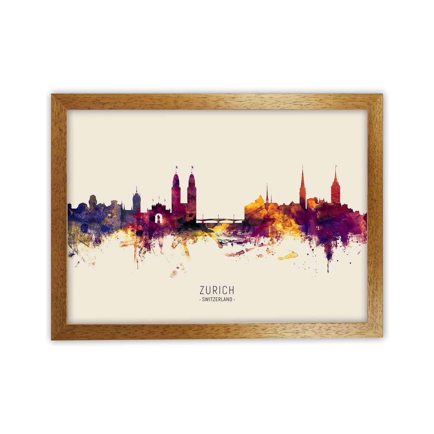 Zurich Switzerland Skyline Autumn City Name Art Print by Michael Tompsett Oak Grain