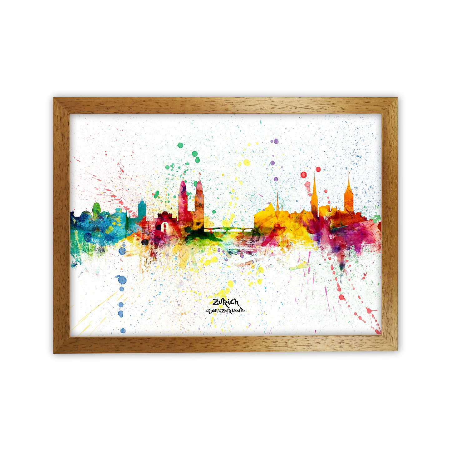 Zurich Switzerland Skyline Splash Art Print by Michael Tompsett Oak Grain
