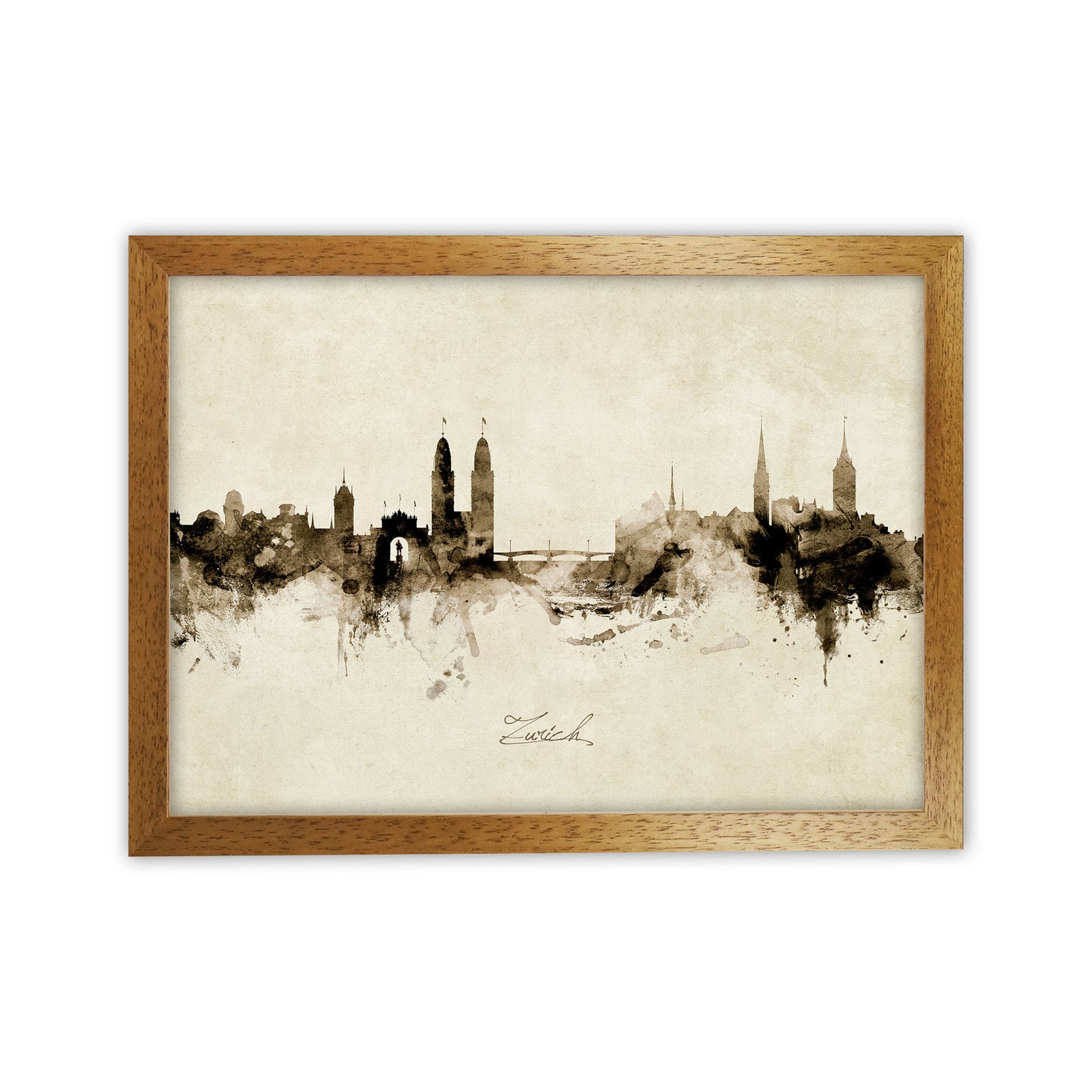 Zurich Switzerland Skyline Vintage Art Print by Michael Tompsett Oak Grain