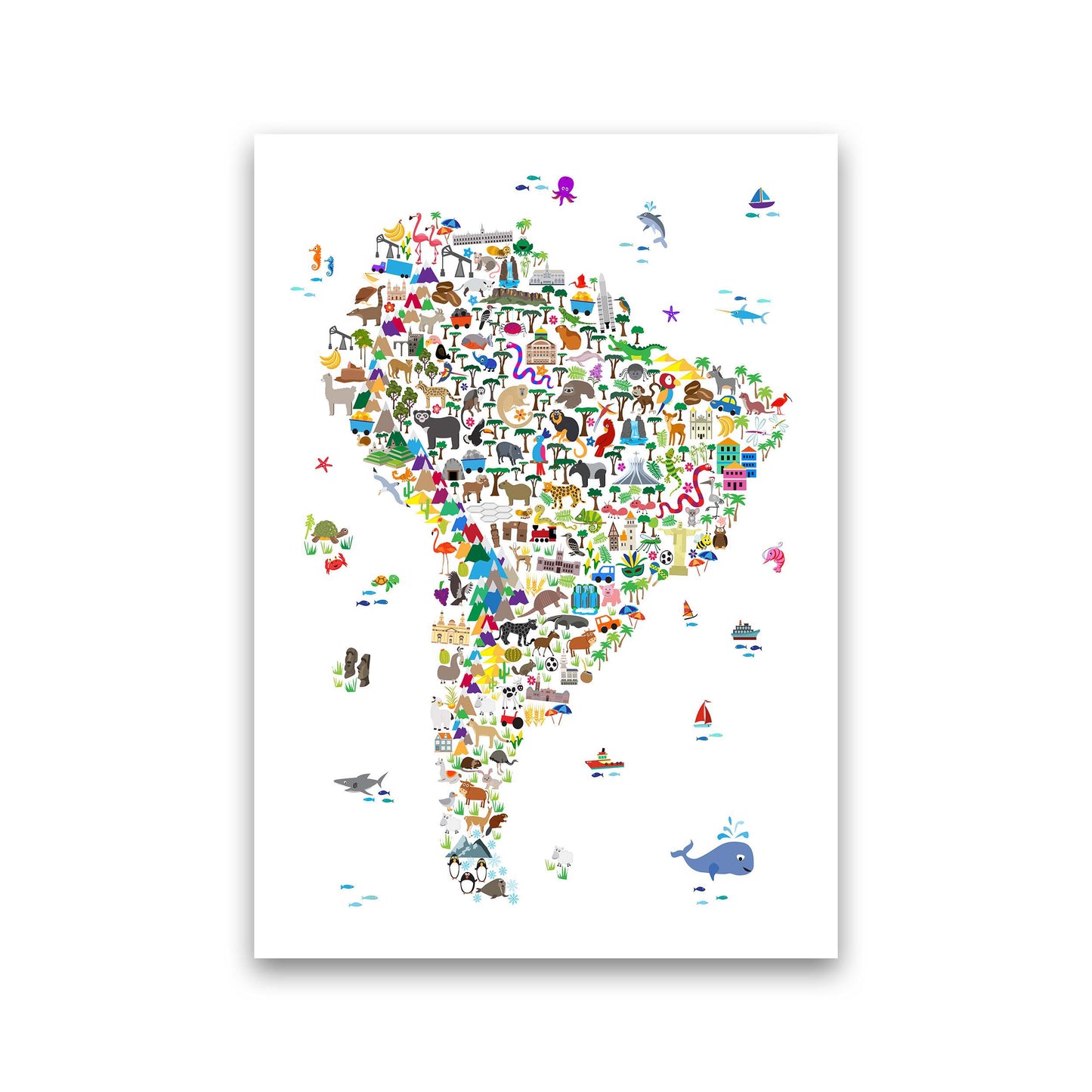 Animal Map of South America Nursery Print by Michael Tompsett Print Only