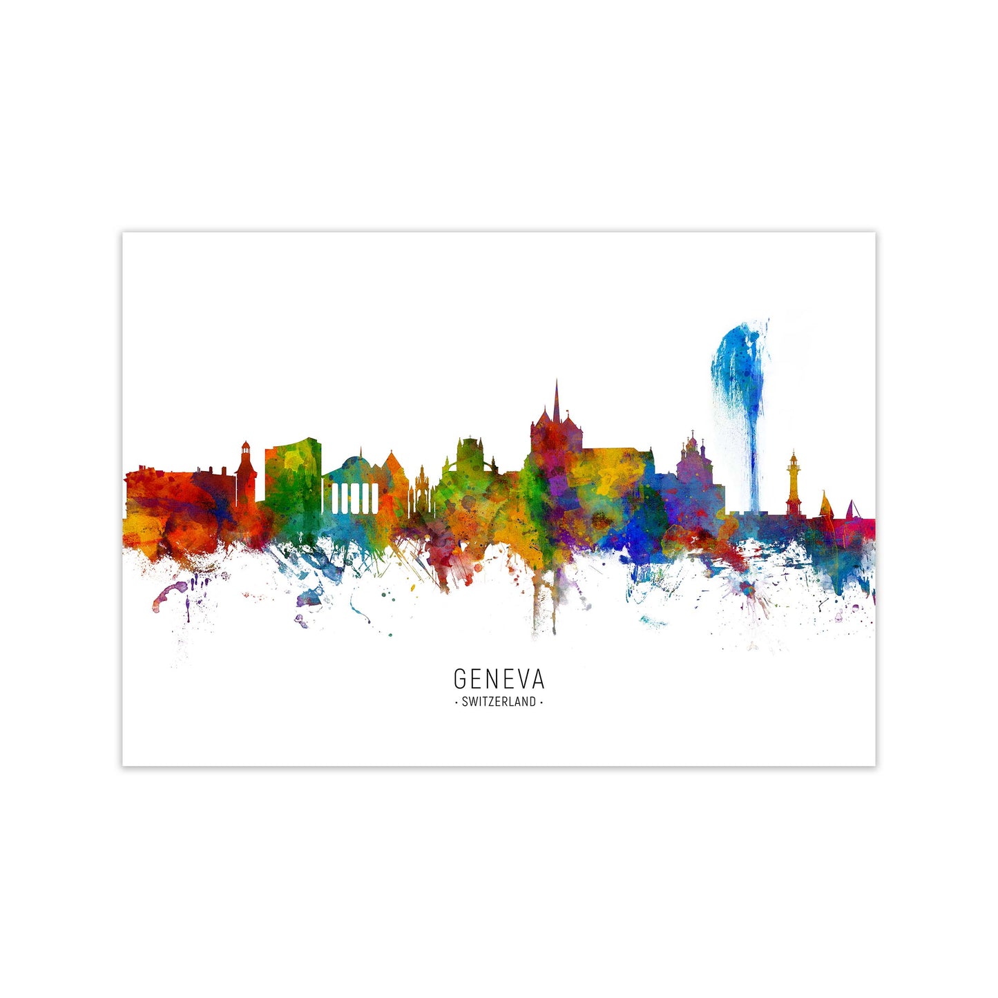 Geneva Switzerland Skyline Art Print by Michael Tompsett Print Only