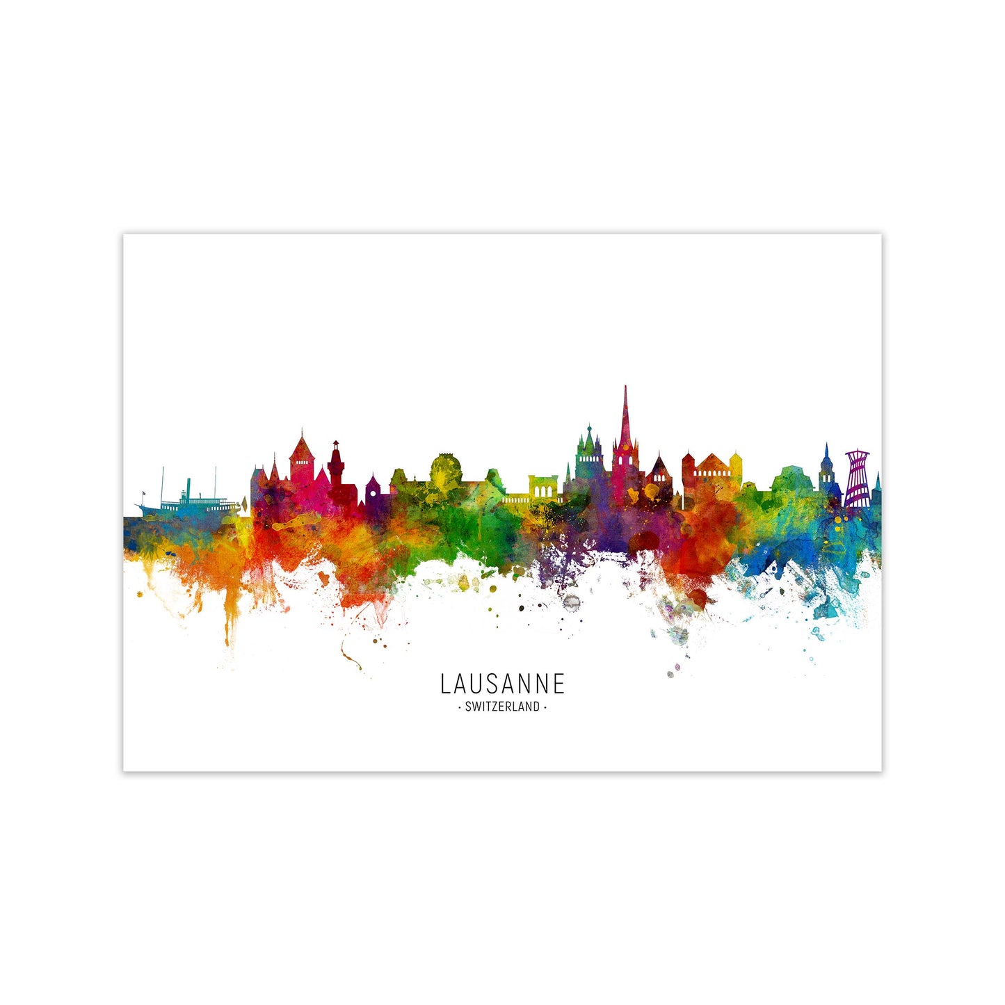 Lausanne Switzerland Skyline Art Print by Michael Tompsett Print Only