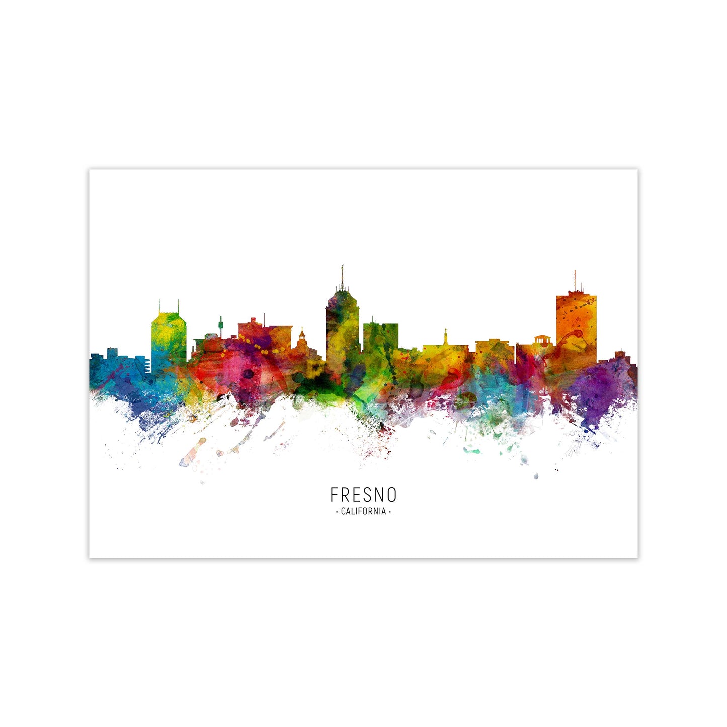 Fresno California Skyline Art Print by Michael Tompsett Print Only