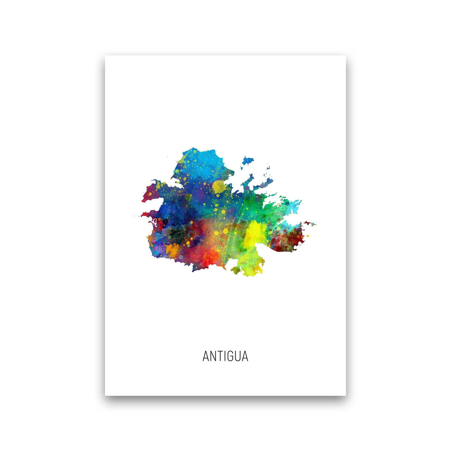 Antigua Watercolour Map Art Print by Michael Tompsett Print Only