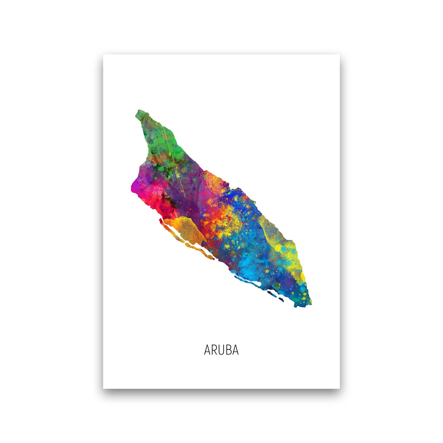Aruba Watercolour Map Art Print by Michael Tompsett Print Only