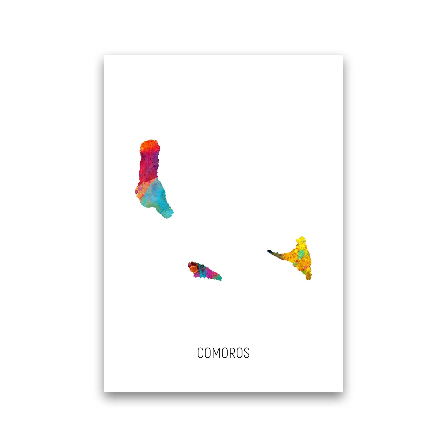 Comoros Watercolour Map Art Print by Michael Tompsett Print Only