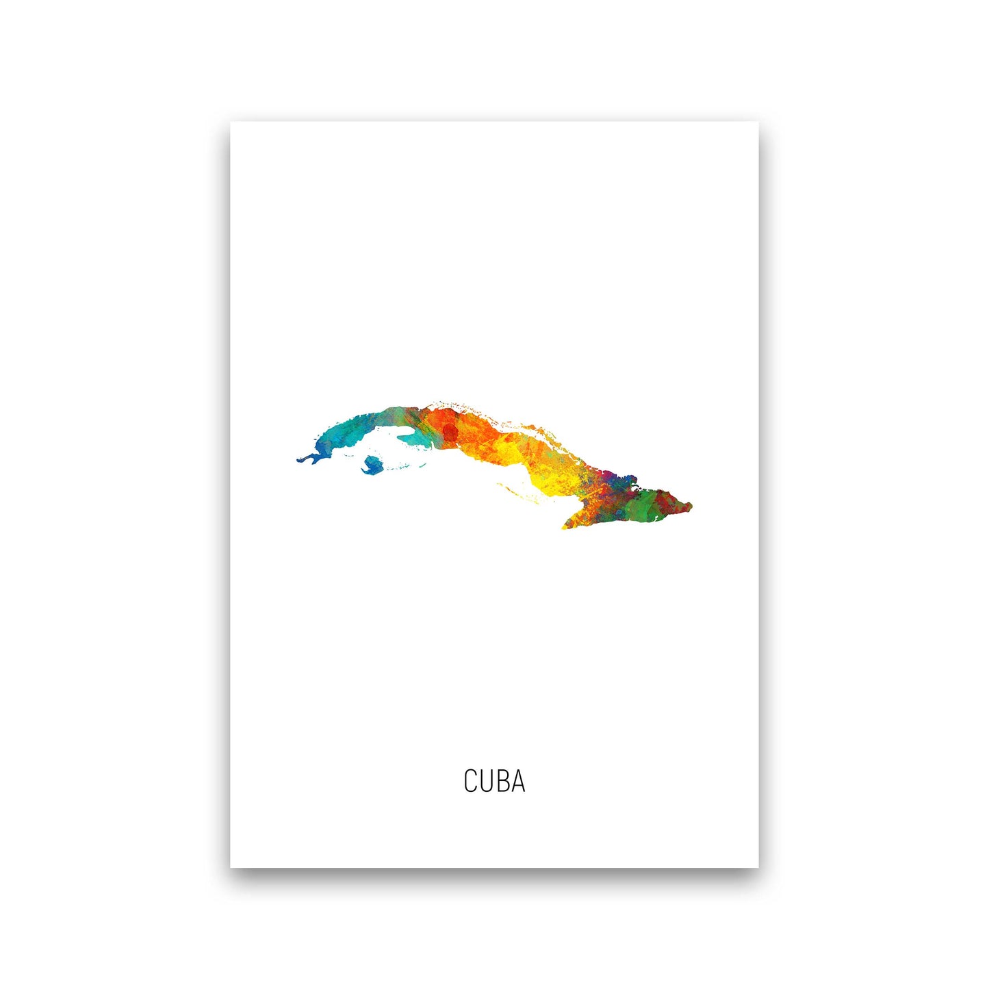 Cuba Watercolour Map Art Print by Michael Tompsett Print Only